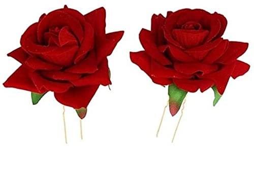 Red Rose Juda Hair Pins for Women - Set of 2 Elegant Hair Accessories - Perfect for Weddings, Parties, and Special Occasions