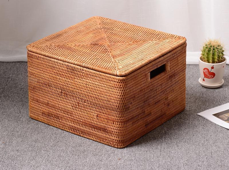 Extra Large Woven Storage Baskets with Lids - Rattan Rectangular Organizer Bins for Shelves, Closet, Living Room | Perfect for Clothes, Blankets & Home Decor Organization