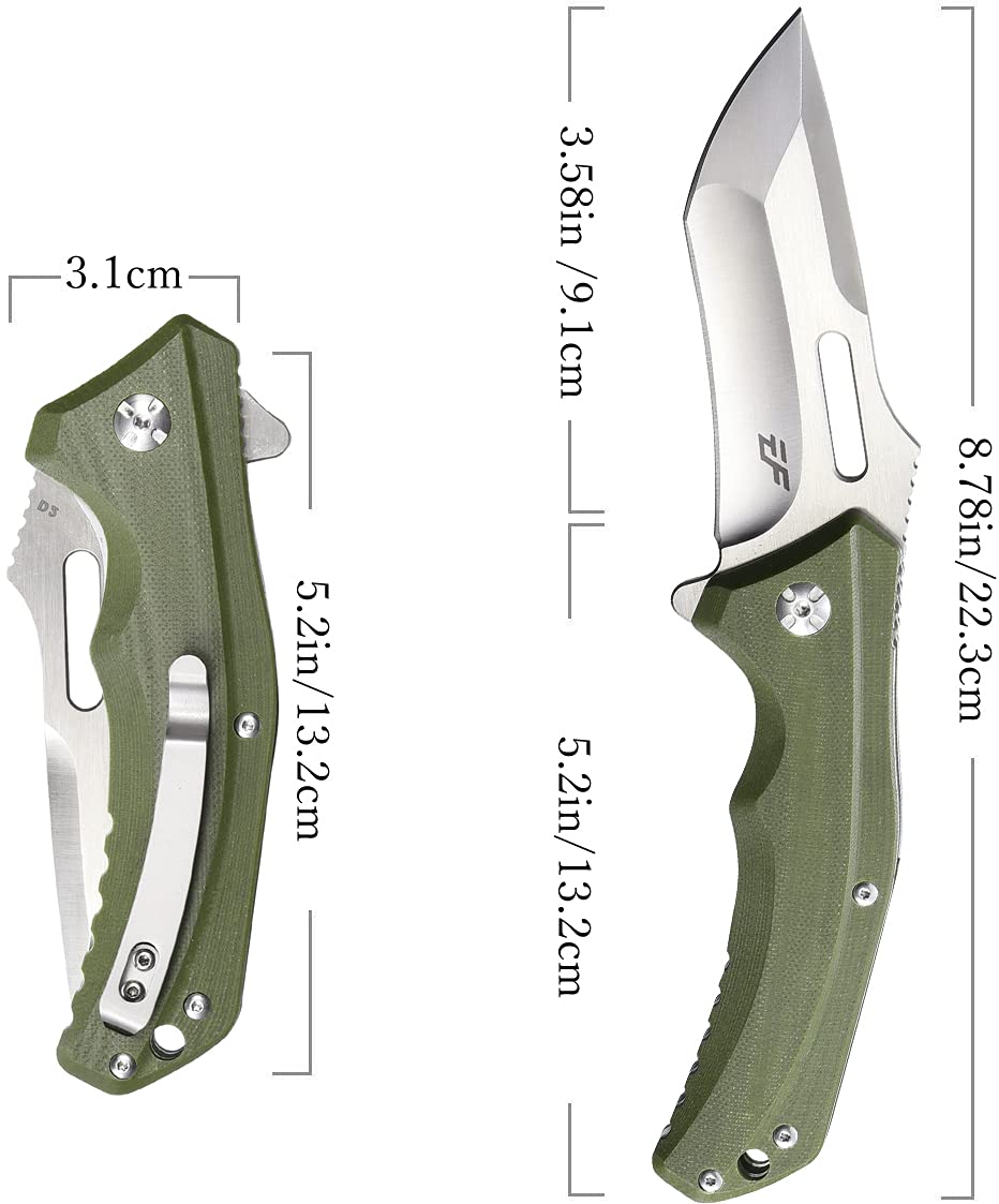 Eafengrow EF908 Tactical Pocket Knife - D2 Steel Blade with Titanium Coating, G10 Handle, Pocket Clip & Liner Lock - Perfect for Camping, Survival, Hiking & Outdoor Adventures (Green)