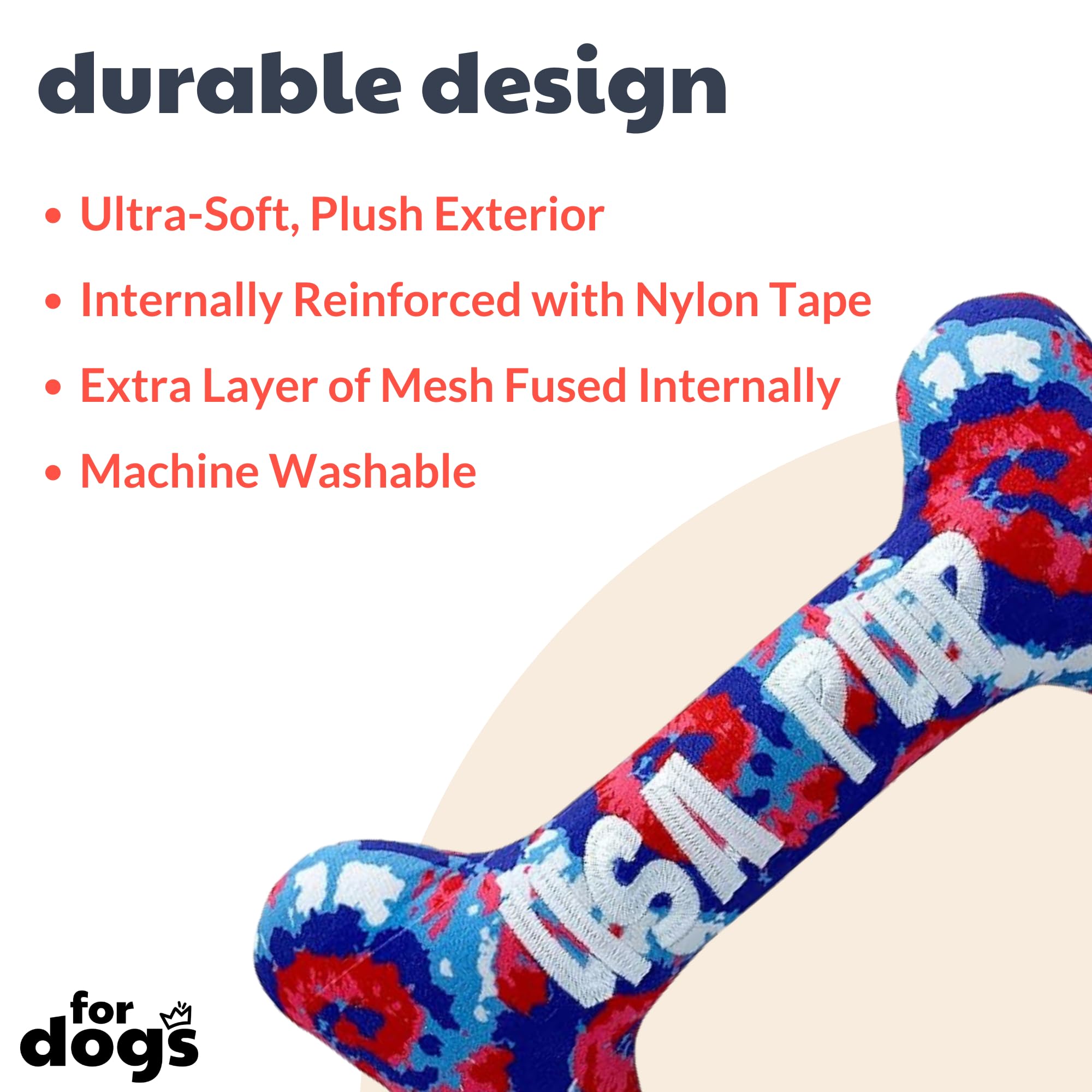 Huxley & Kent Squeaky Dog Toy for Small Dogs - USA Made 4th of July Themed Plush Bone with Squeaker | Fun, Durable & Safe Chew Toy | Perfect Gift for Puppies & Dog Lovers | Great for Playtime, Training & Holiday Celebrations