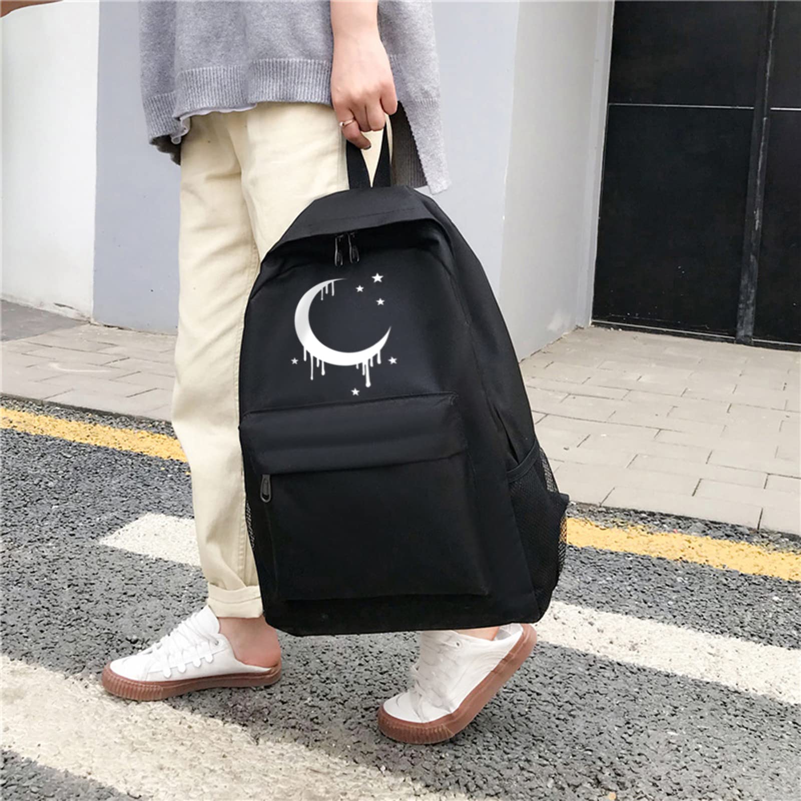 Gothic Moon Backpack - Classic Canvas School Bookbag for Teens & Kids | Stylish Dark Aesthetic Backpack for School, Travel & Everyday Use