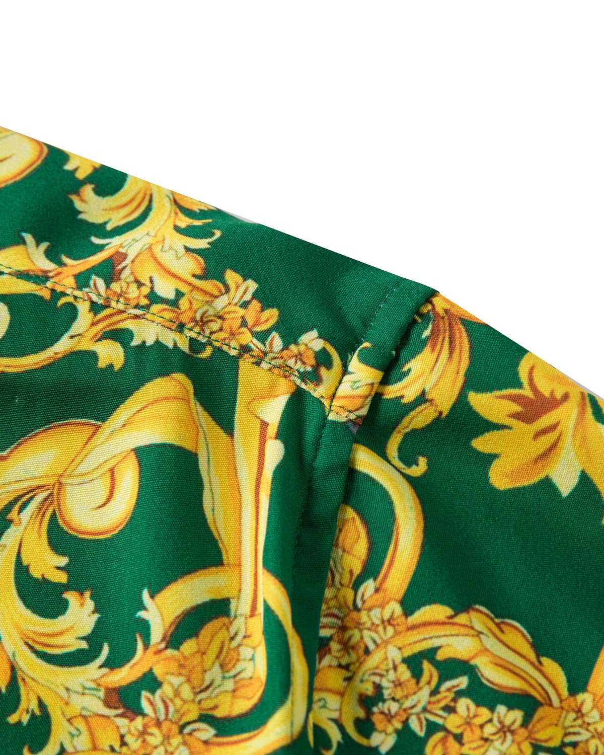 Luxury Men's Black & Gold Baroque Chain Print Short Sleeve Dress Shirt - Casual Button Down Design for Parties, Weddings & Night Out