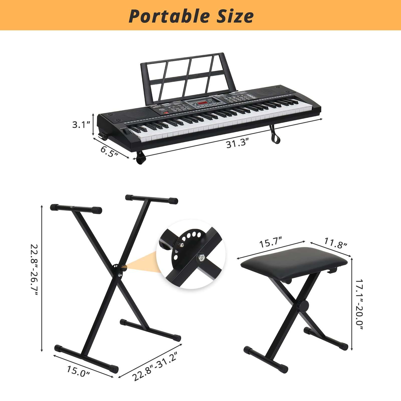 GLARRY 61-Key Full Size Portable Electric Keyboard Piano Set for Beginners & Kids - Includes Piano Bench, Stand, Music Stand, Microphone, Headphone & Power Supply - Perfect for Home Practice, Music Lessons & Christmas Gifts
