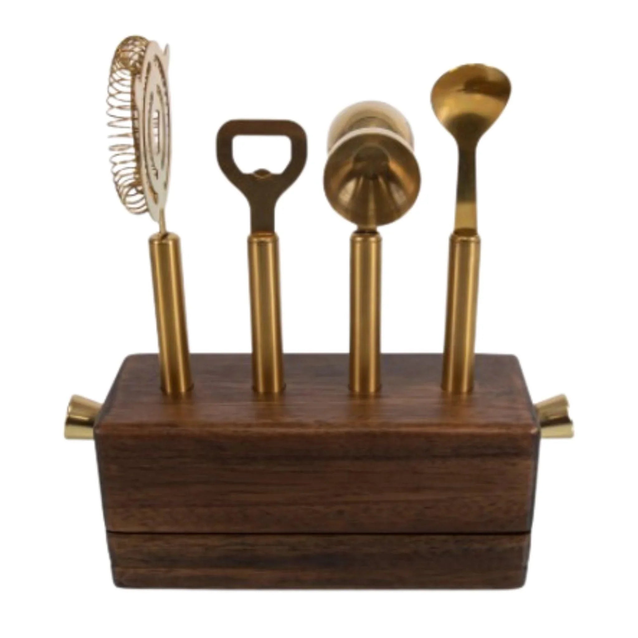 Premium Acacia Wood 5-Piece Bar Tool Set - Cocktail Shaker, Jigger, Muddler, Strainer & Spoon - Perfect for Home Bars, Cocktail Parties & Professional Bartenders