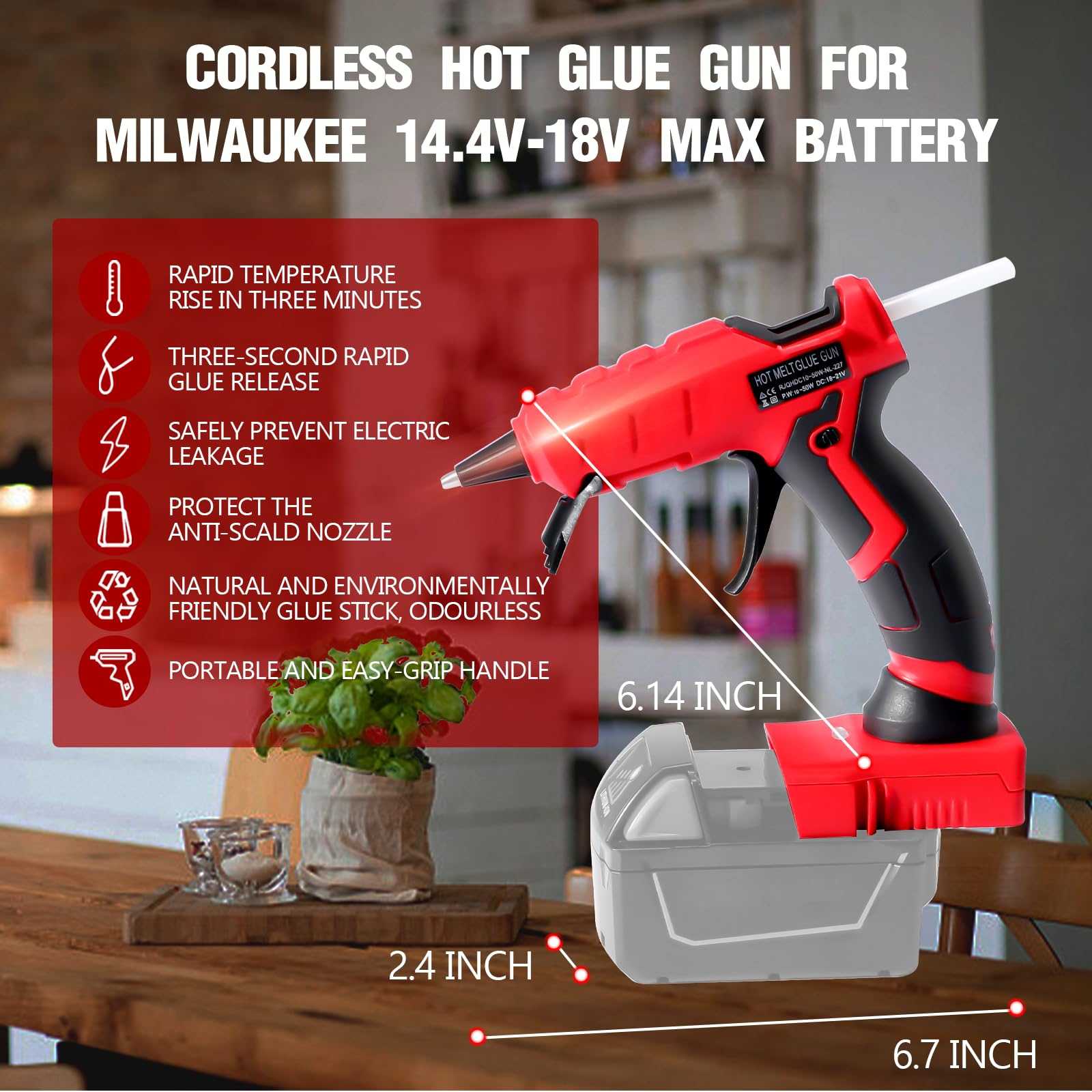 Milwaukee M18B Cordless Hot Glue Gun - 18V Max Li-ion Battery Powered, 30-Second Fast Preheat, Tool Only with 30 Glue Sticks - Perfect for Arts & Crafts, DIY Projects, Home Repairs & Woodworking