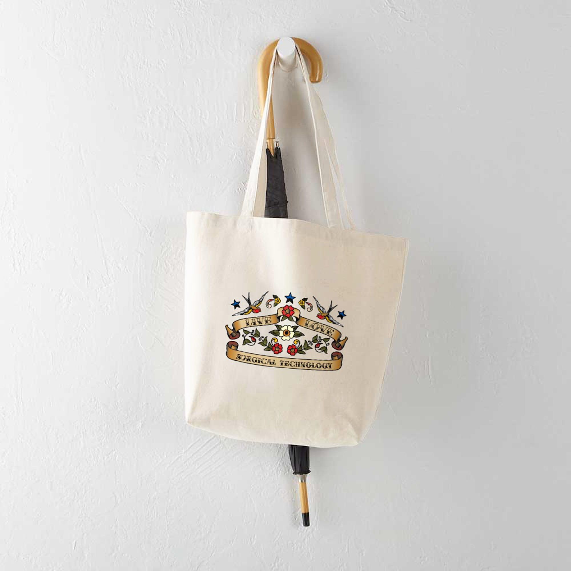 Live Love Surgical Technology Tote Bag - Natural Canvas Reusable Shopping Bag for Nurses, Medical Students & Healthcare Professionals - Perfect for Work, School & Groceries