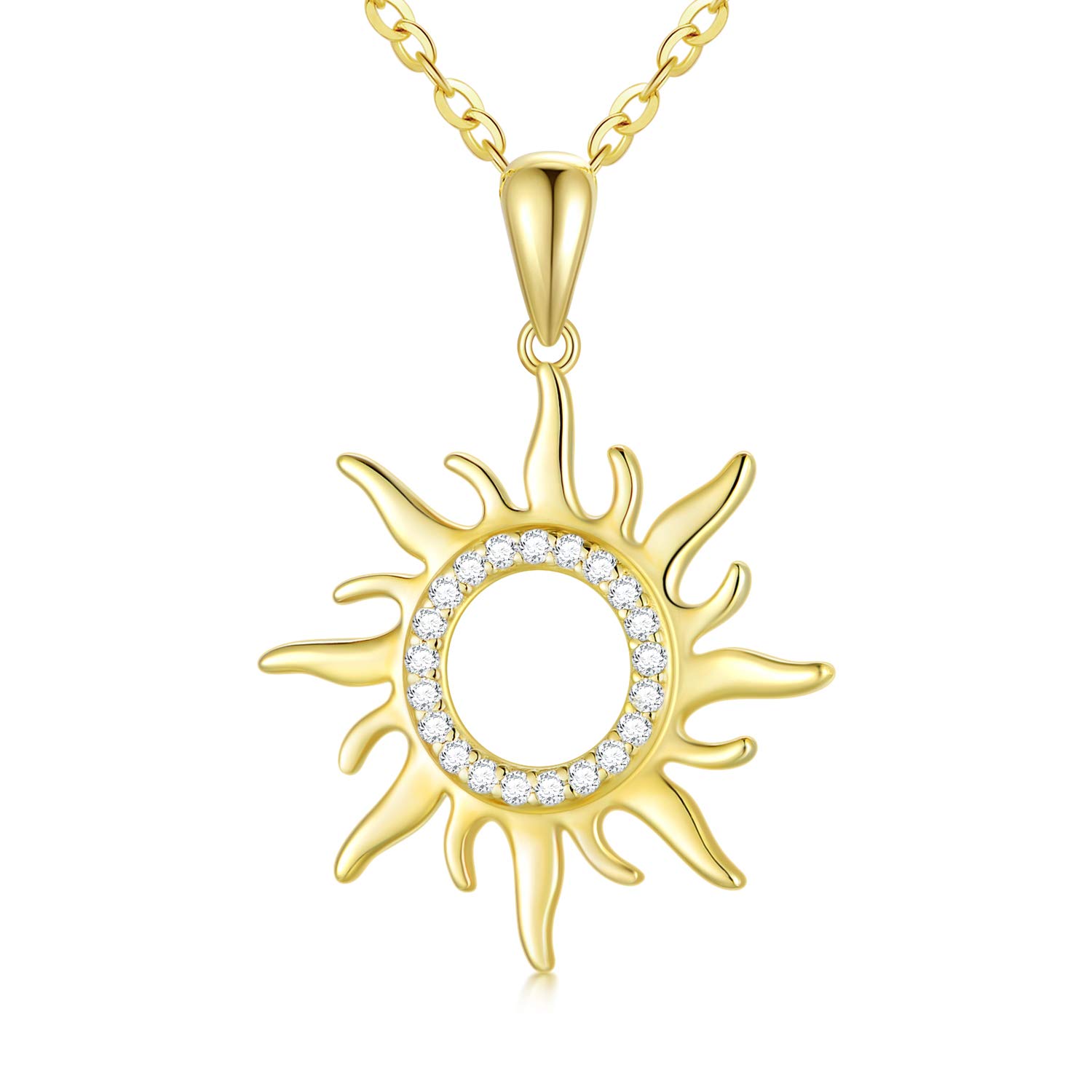 14K Gold Sun Necklace for Women - Moissanite Sun Pendant Jewelry, 16-18 Inch Adjustable Chain, Elegant Gift for Birthday, Anniversary & Everyday Wear