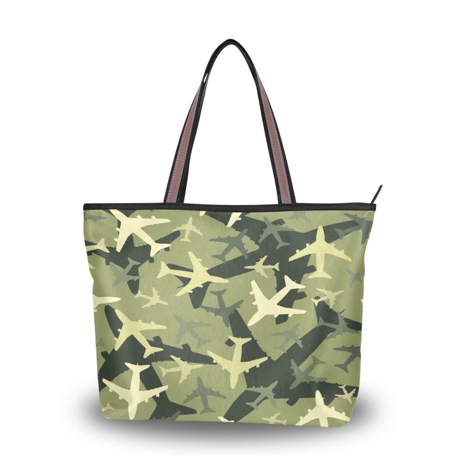 ALAZA Military Camouflage Tote Bag for Women - Reusable Zippered Shoulder Handbag, Durable Beach Bag for Travel, Gym & Daily Use | Stylish & Functional Carryall