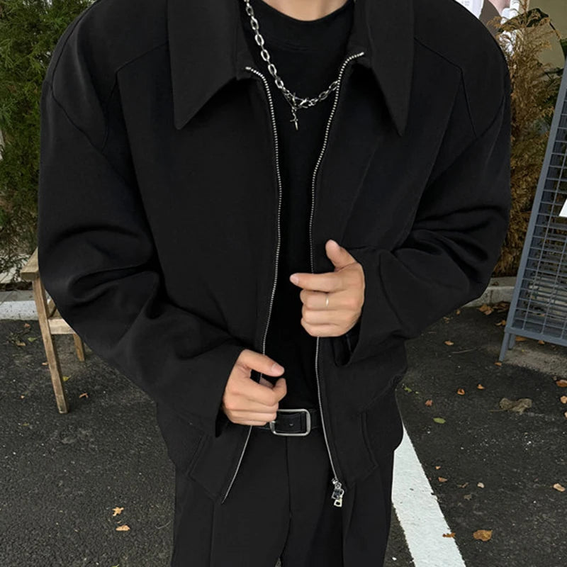 Stylish American Men's Jacket - 3D Tailored Stand Collar, Dual-Zipper Solid Color Coat for Casual & Outdoor Wear | Model 9C9205