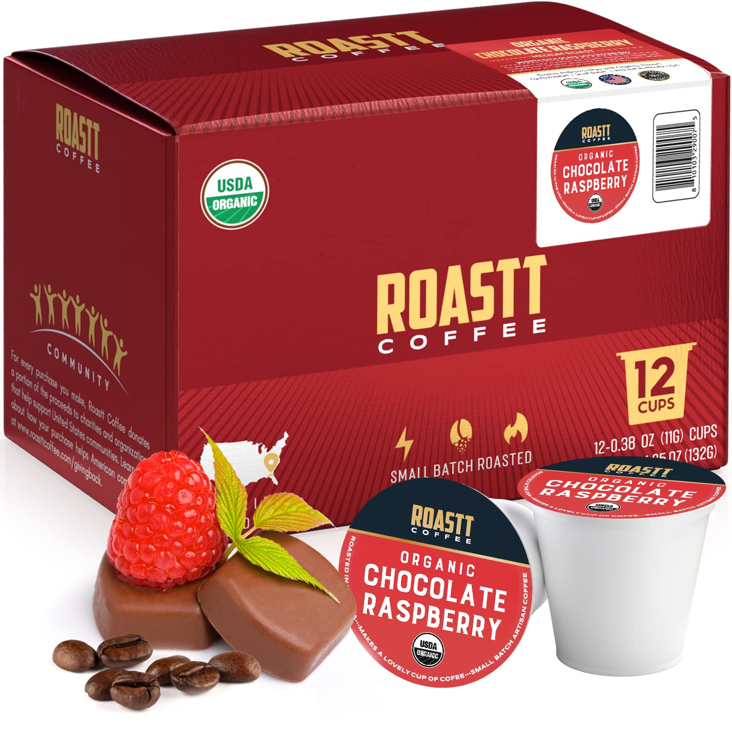 Organic Chocolate Raspberry Medium Roast Coffee Pods - 12 Count Single Serve K-Cups Compatible with Keurig 2.0 Brewers - Perfect for Home, Office & Gift Giving