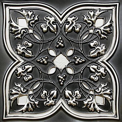 212 Pack of 12 Antique Silver PVC Ceiling Tiles 2ft x 2ft - Faux Tin Decorative Panels for Glue Up/Grid/Drop in Installation - Perfect for Home Renovation, Office Decor & Restaurant Interior Design