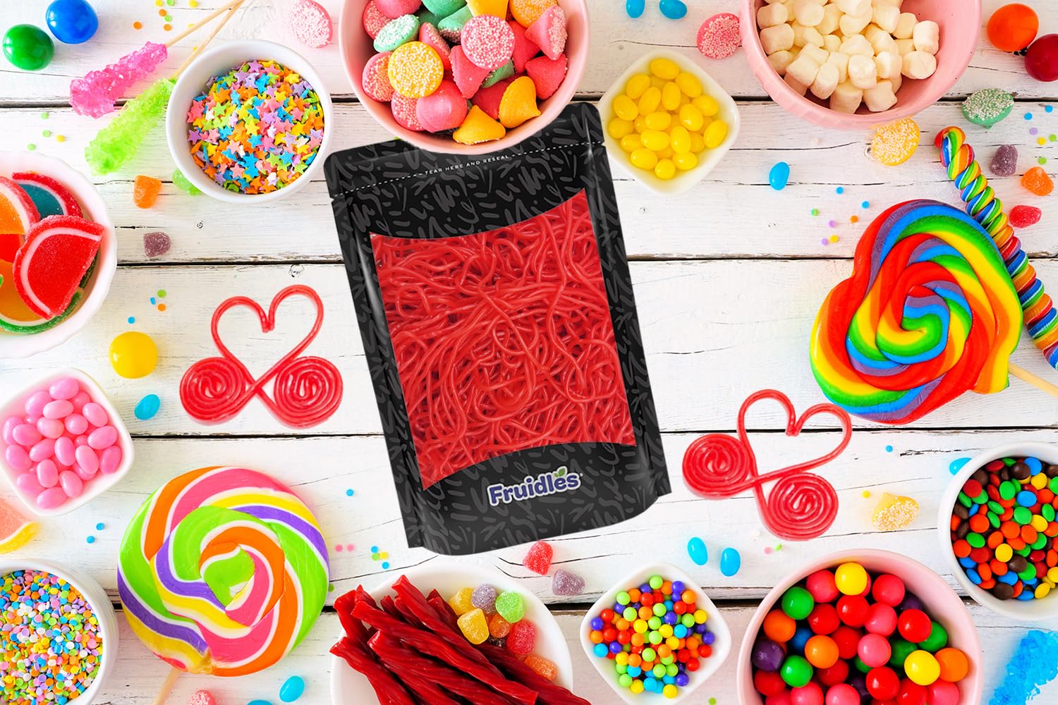 Fruidles Broadway Laces Strawberry Licorice Candy - 4lb Bulk Red Twisted Licorice Strings for Baking, Party Favors & Movie Snacks