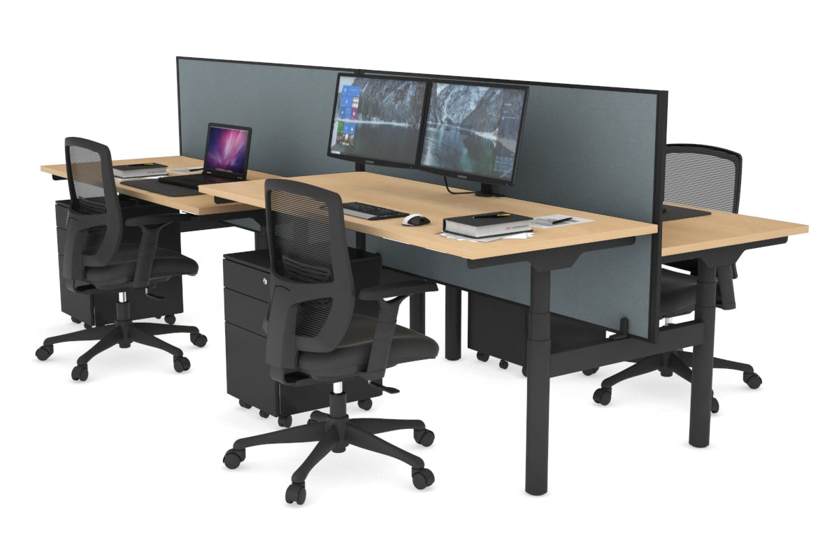 Flexi Premium Height Adjustable 4-Person H Bench Workstation - Black Frame [1600L x 700W] - Ideal for Office, Coworking Space & Home Office Setup