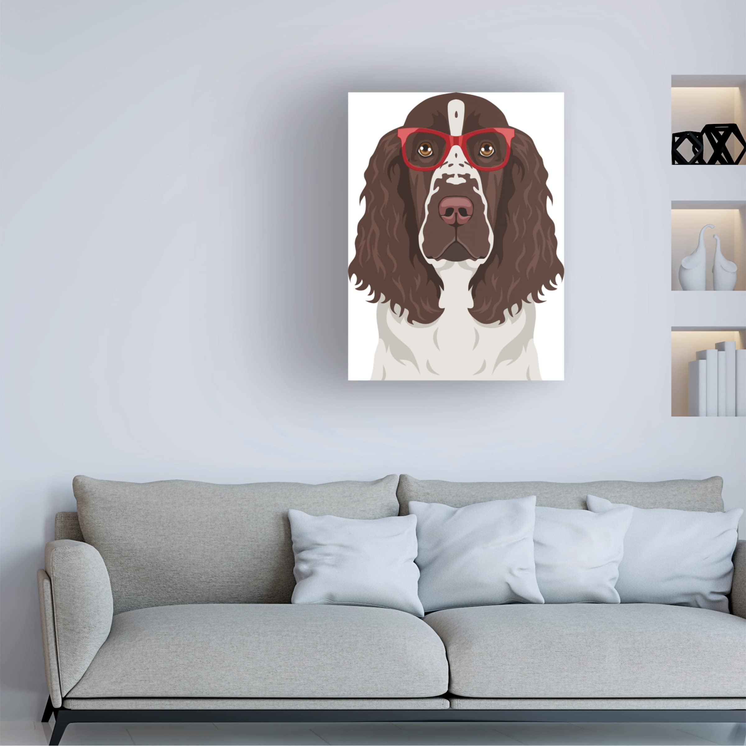 Trademark Fine Art 'Springer Spaniel with Hipster Glasses' Canvas Wall Art Print - Perfect for Dog Lovers, Home Decor & Living Room Wall Decor