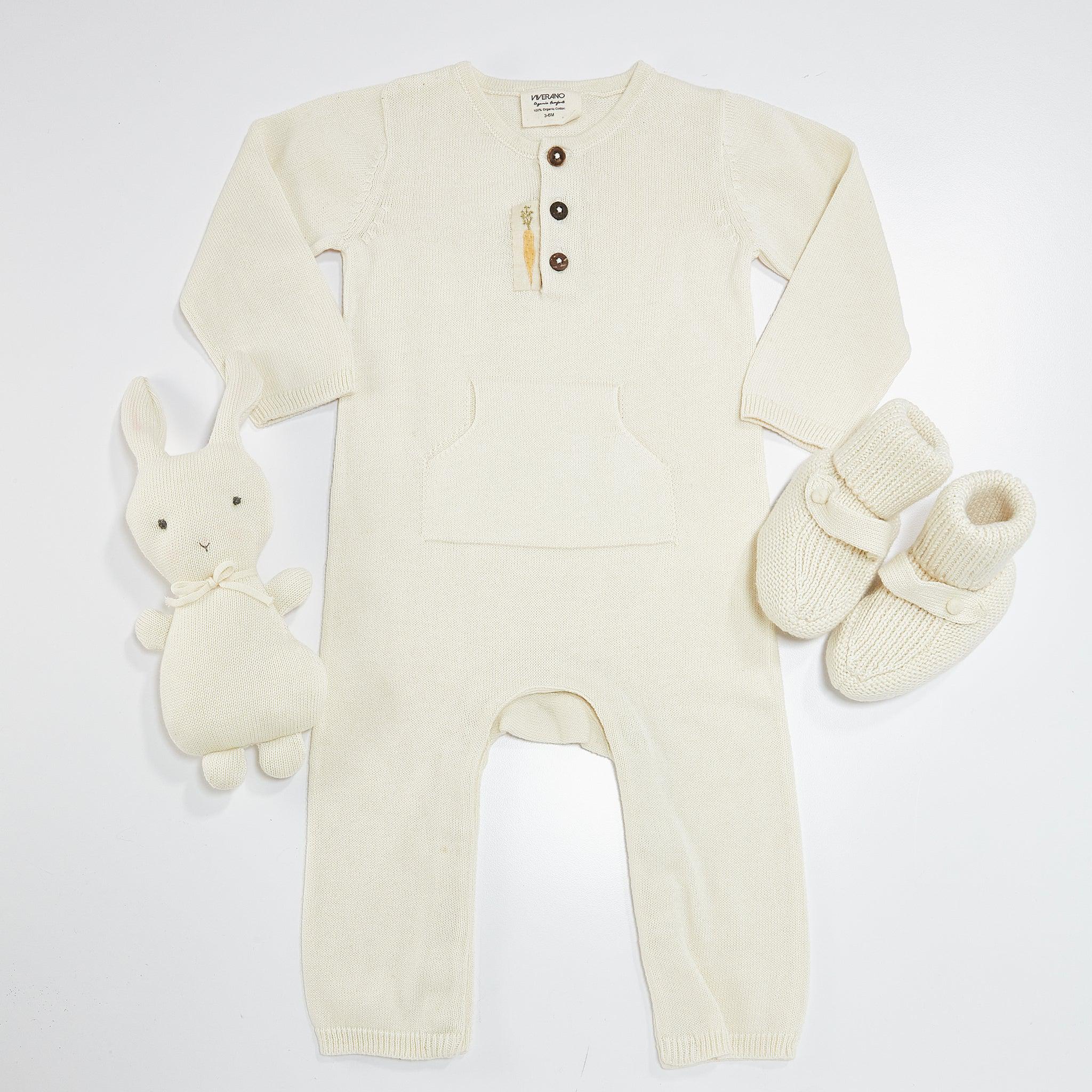 Viverano Organic Knit Cotton Baby Gift Set - Soft & Hypoallergenic Newborn Clothes for Shower, Christening & Photo Shoots