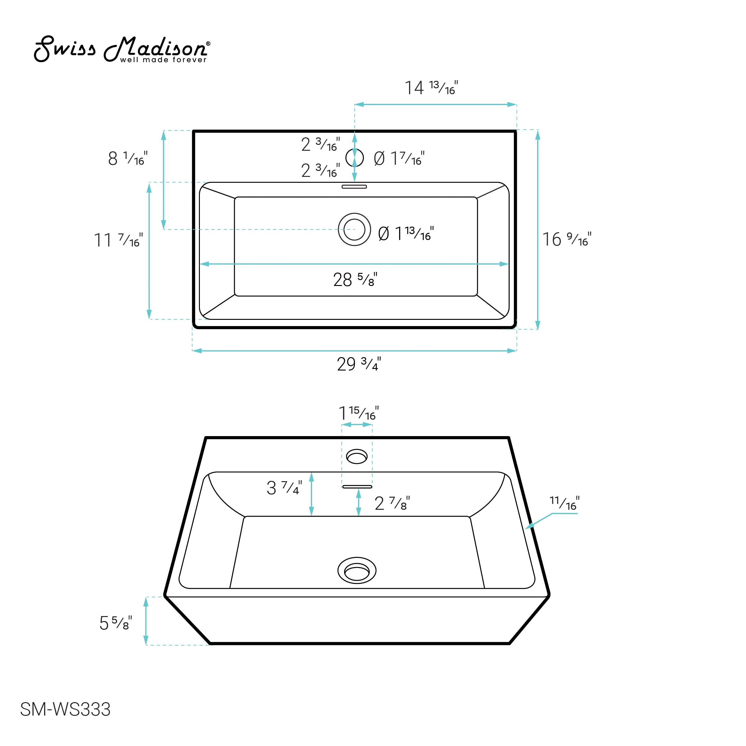 Claire 30-Inch Rectangle Wall-Mounted Bathroom Sink - Modern Space-Saving Vanity for Small Bathrooms & Powder Rooms