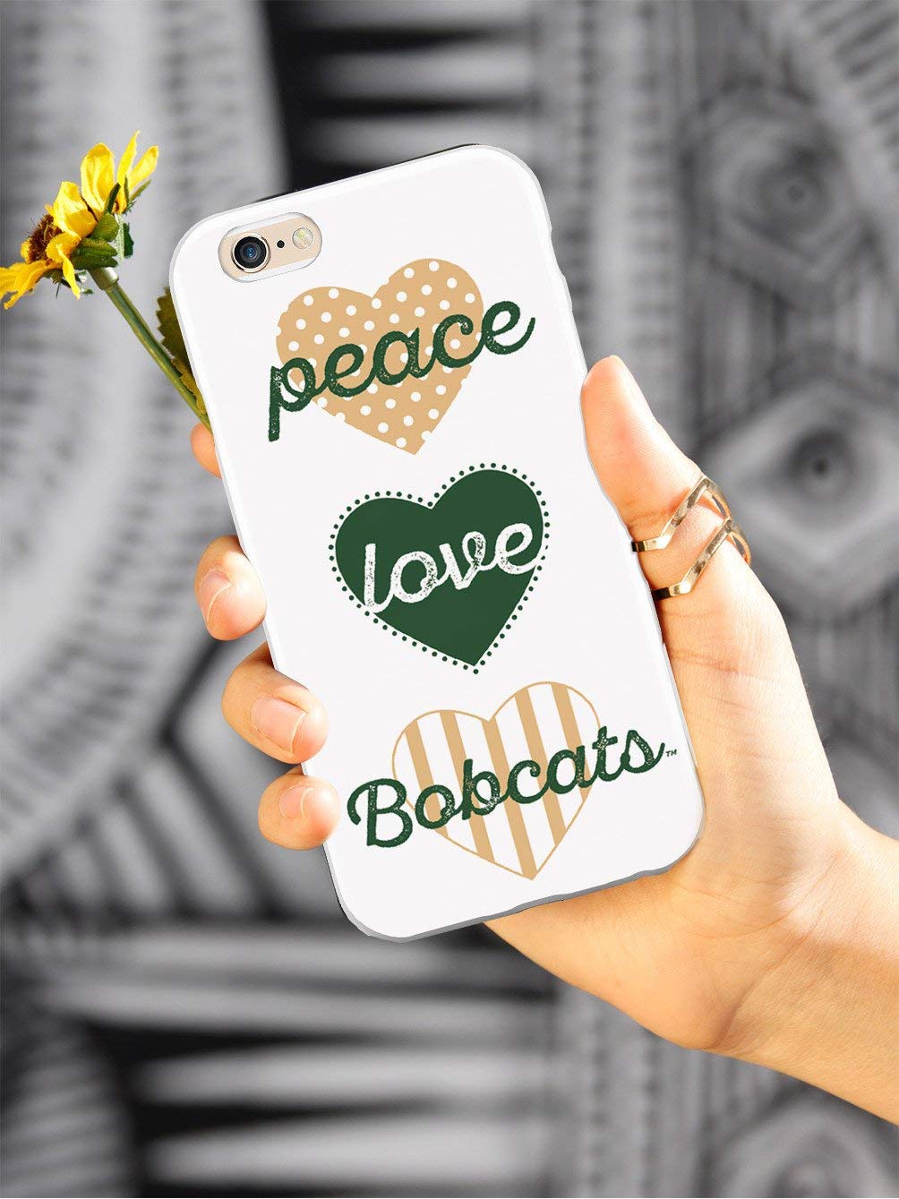 Inspired Cases - iPhone 8 Case Compatible - 3D Textured Protective Phone Cover for Apple iPhone 8 - Peace Love Bobcats Ohio University Design - Durable Shockproof Slim Fit Case for Everyday Use & Travel Protection