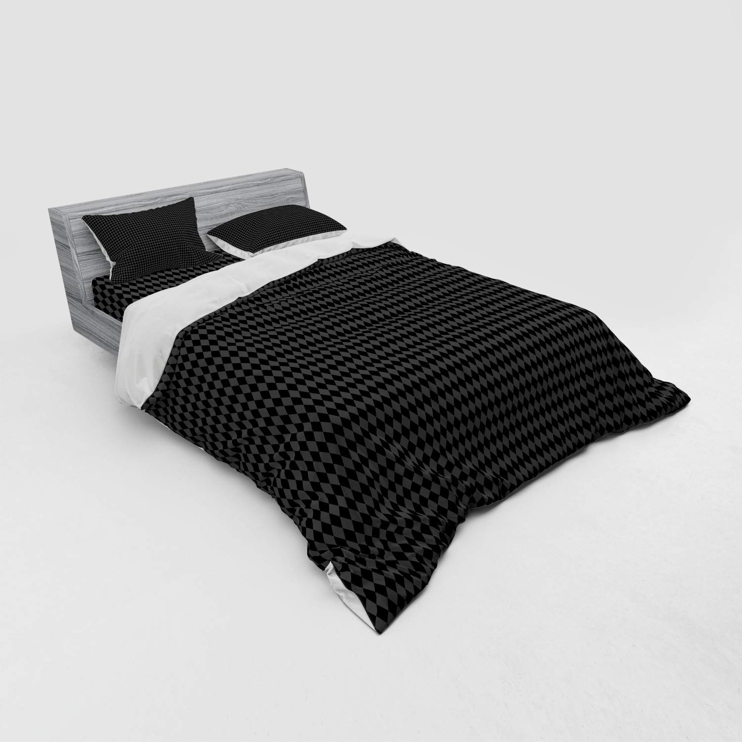 Ambesonne Charcoal Grey Duvet Cover Set - 4 Piece Queen Size Bedding with Rhombus Grid Argyle Pattern, Includes Shams & Fitted Sheet | Modern Geometric Grey Bedroom Decor for Guest Rooms & Master Suites