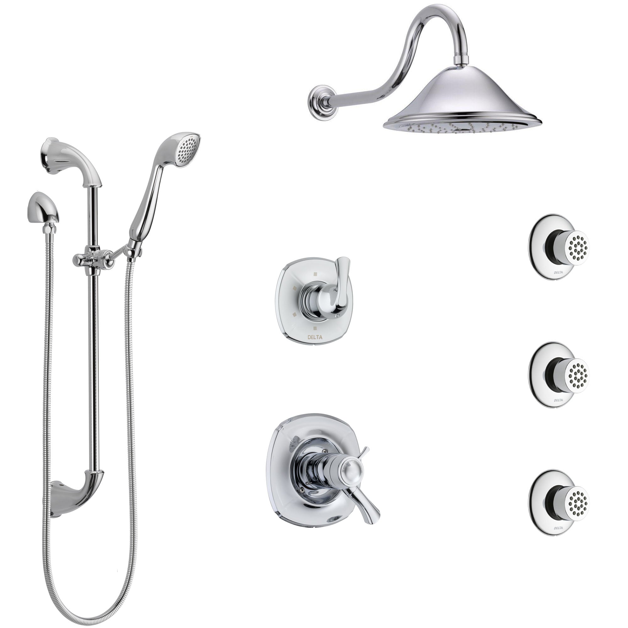 Delta Addison Chrome Shower System - Dual Thermostatic Control Handle, 6-Setting Diverter, Showerhead, 3 Body Sprays & Hand Shower (Model SS17T9221) - Perfect for Luxury Bathroom Upgrades & Spa-Like Shower Experience