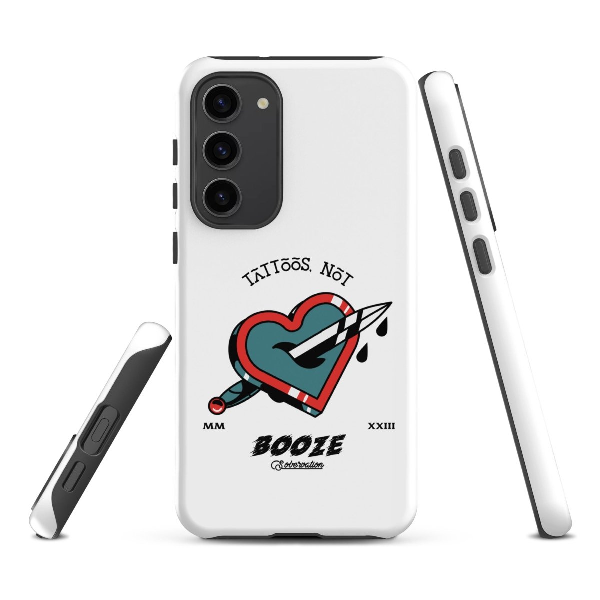 Tattoos Not Booze Heart Design Samsung Tough Phone Case - Durable Protective Cover for Galaxy S23/S22/S21 - Perfect for Tattoo Lovers & Nightlife