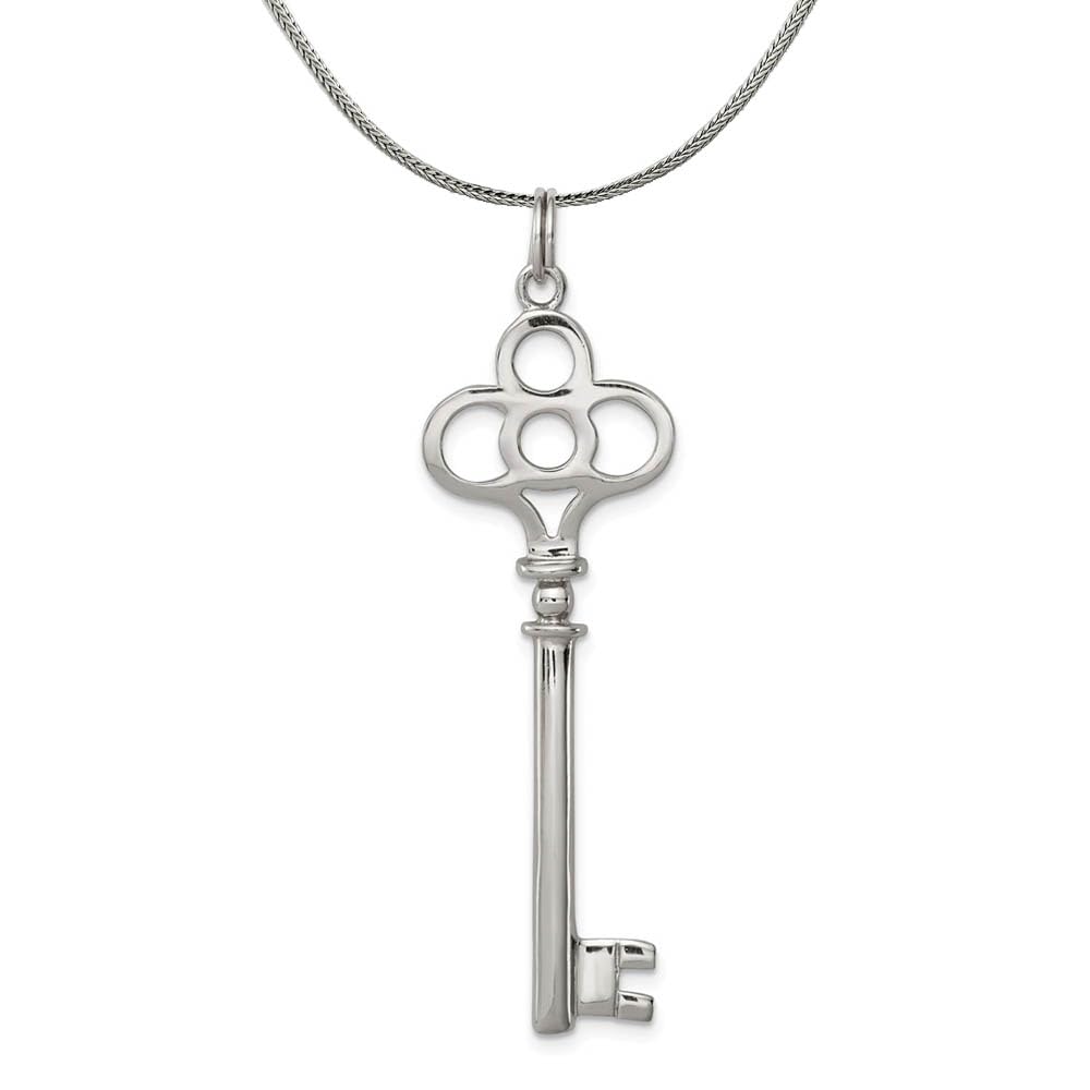 Vintage Black Bow Sterling Silver Skeleton Key Pendant Necklace - Perfect for Gothic Fashion, Steampunk Jewelry & Unique Gift Giving