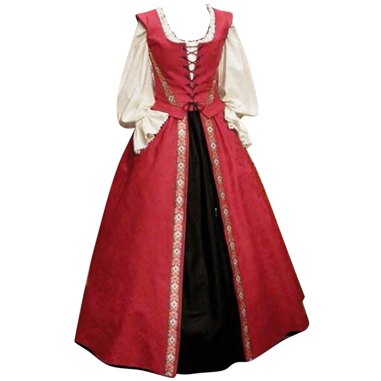 FAVIPT Plus Size Renaissance Dresses for Women - Gothic Medieval Long Sleeve Victorian Maxi Dress for Cocktail Party, Halloween Costume & Formal Events