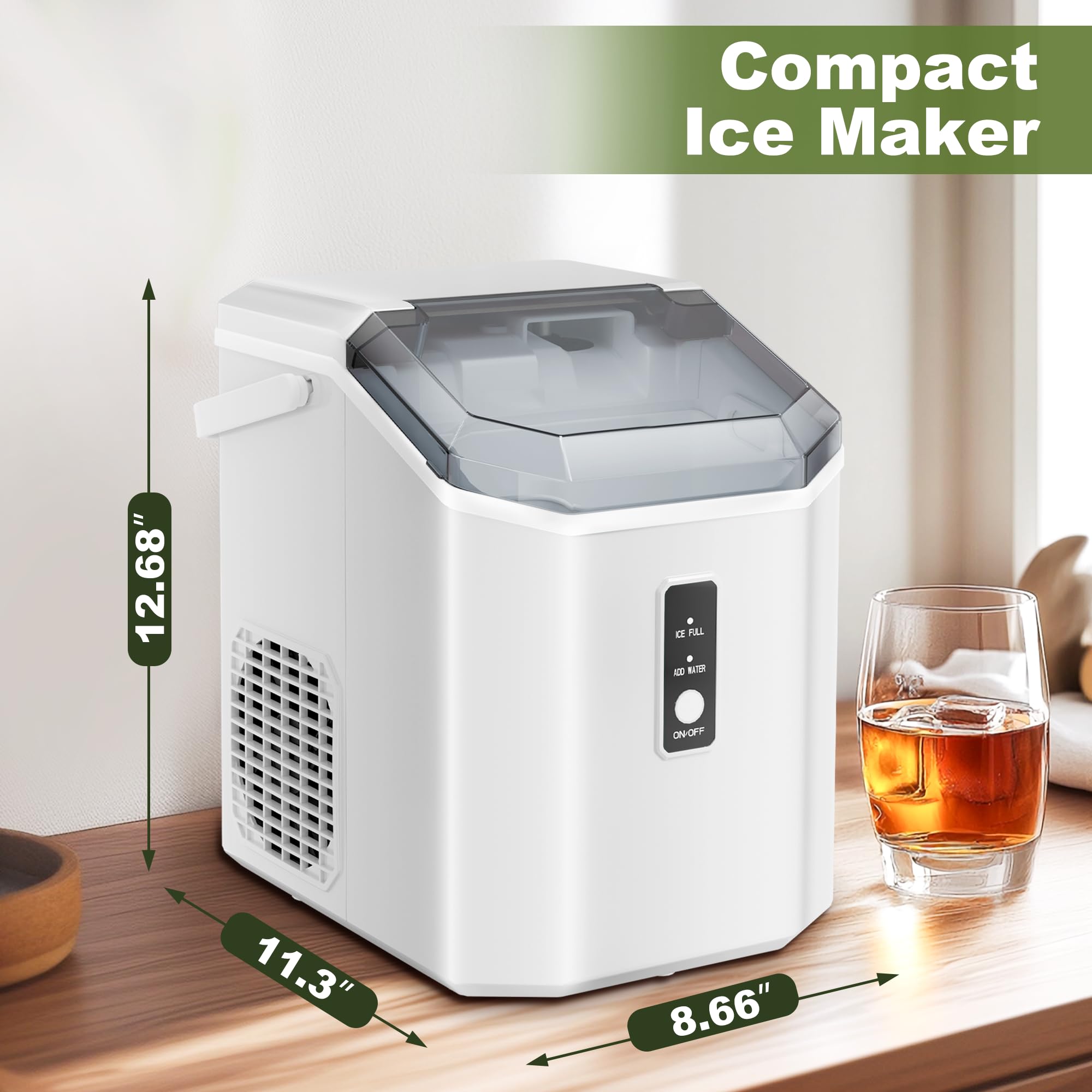 NicBex Countertop Nugget Ice Maker - 34Lbs/24H Self-Cleaning Portable Ice Machine with One-Button Operation | Perfect for Kitchen, Bar, Office, Party & Outdoor Entertaining | White