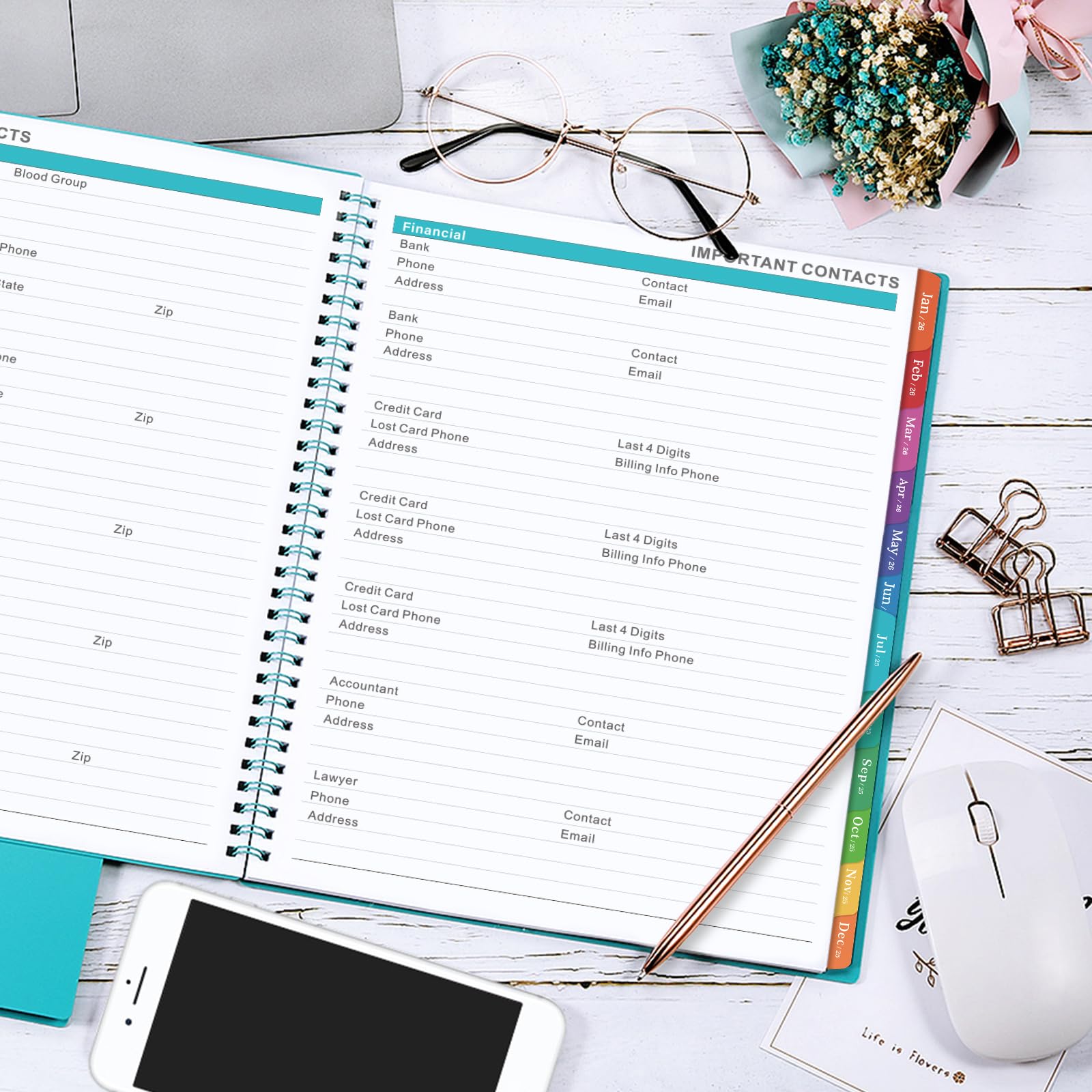 2025-2026 Monthly Planner with Twin-Wire Binding | July 2025 - December 2026 Academic Calendar | Includes Pockets, Contacts & Password Sections | Colorful Tabs & Waterproof Cover | 9