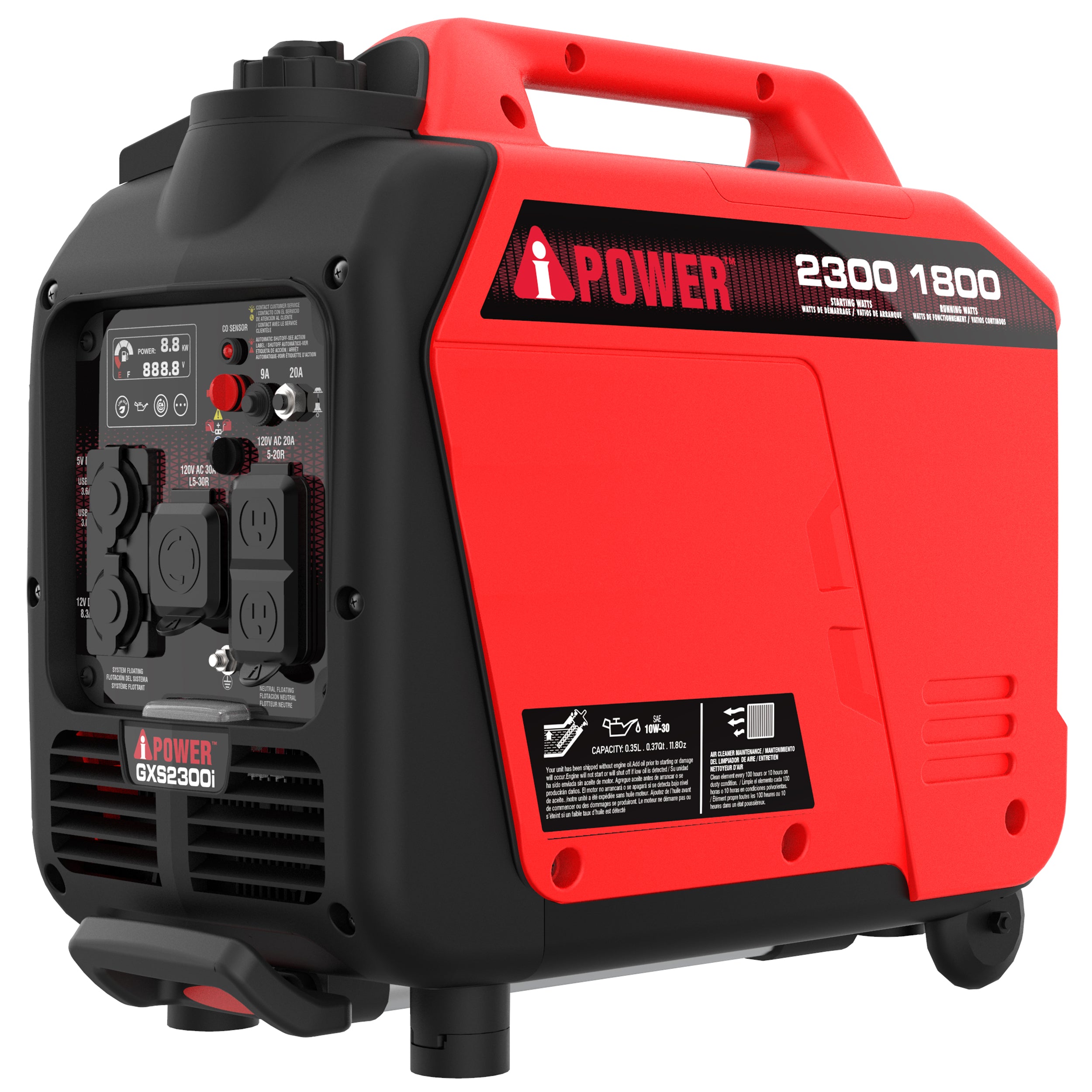iPower GXS2300i 1800W/2300W Portable Inverter Generator - Gas Powered, Low THD, CO Alert - Perfect for Camping, RV Trips & Emergency Power Backup