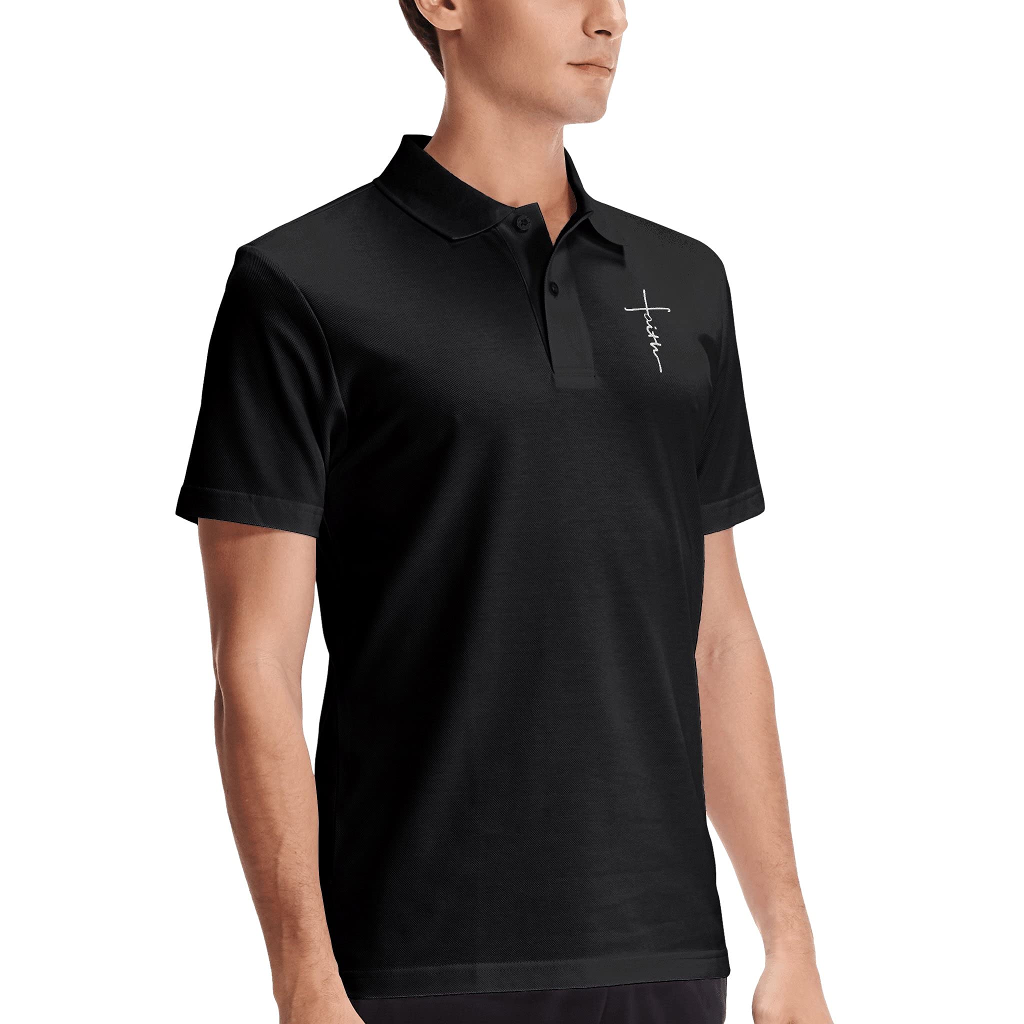 Faith-Inspired Jesus Christ Embroidery Logo Polo T-Shirt for Men - Religious Christian Short Sleeve Summer Tee - Perfect for Church, Bible Study & Everyday Worship