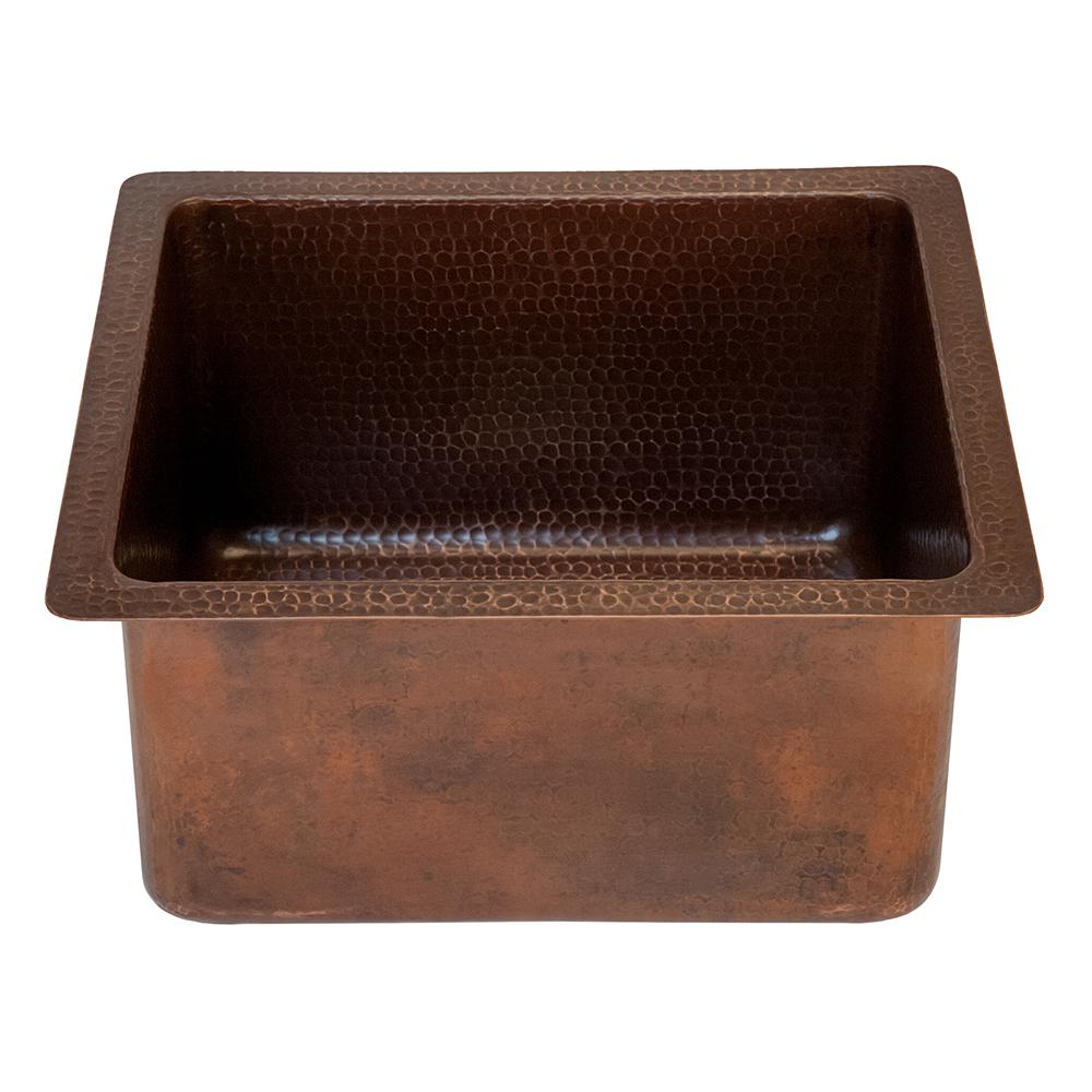 Premium 16-Inch Rectangular Hammered Copper Bar & Prep Sink - BREC16DB - Handcrafted Gourmet Kitchen Sink for Bar, Prep Station & Farmhouse Style Decor