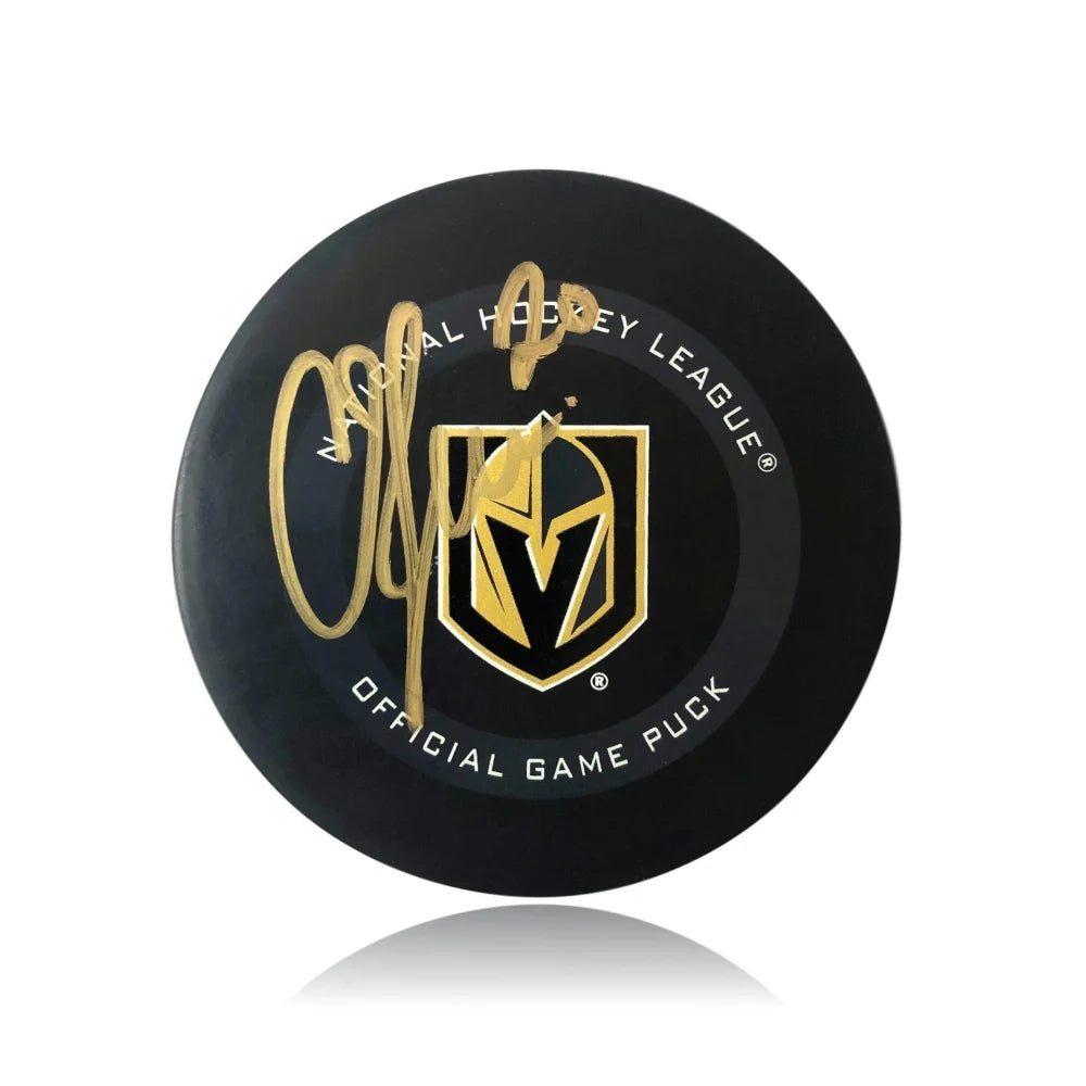 Chandler Stephenson Autographed Vegas Golden Knights Hockey Puck - Certified COA by Inscriptagraphs - Collectible Memorabilia for NHL Fans & Sports Enthusiasts - Perfect for Display, Gifts, and Game Room Decor