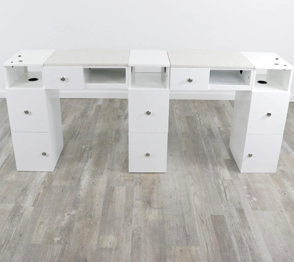Professional Double Diamond White Manicure Table for Nail Salons - Portable & Adjustable Nail Technician Desk with Storage, Perfect for Home & Salon Use