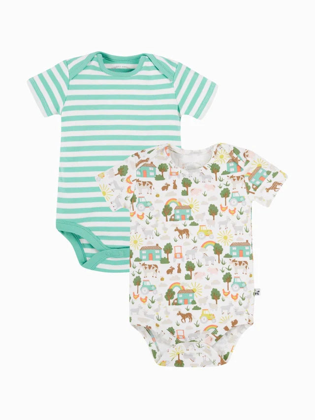 2 Pack Short Sleeve Body Suit - Comfortable Cotton Farm Workwear & Outdoor Moss Green Outfits for Gardening, Hiking & Casual Wear