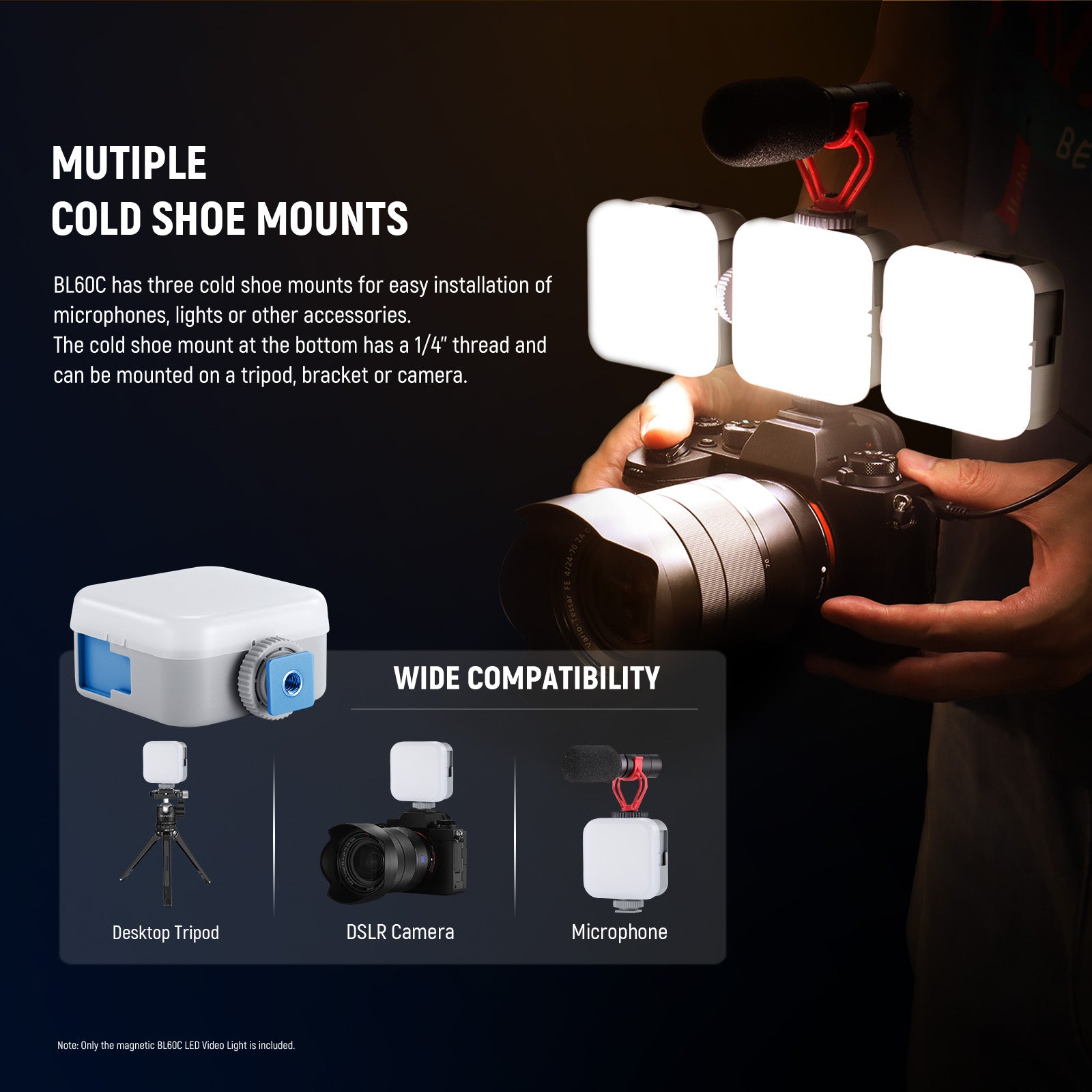 NEEWER BASICS BL60C Magnetic RGB Video Light with 360° Adjustable Stand - Perfect for YouTube, TikTok, Vlogging & Photography Lighting