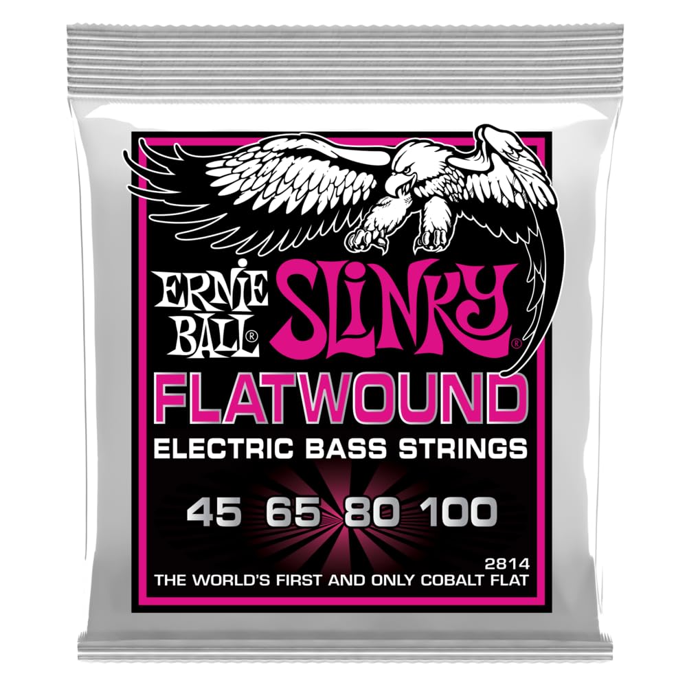 Ernie Ball Super Slinky Flatwound Bass Guitar Strings 45-100 Gauge (P02814) - Perfect for Jazz, Blues & Studio Recording