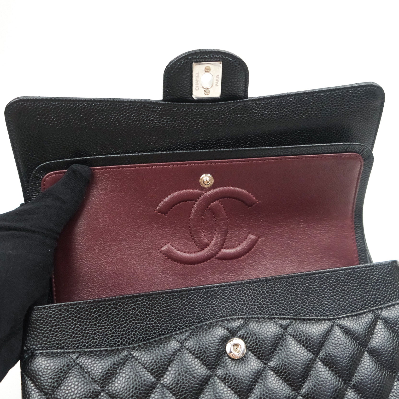 Chanel Classic M/L Medium Double Flap Bag Black Caviar Silver Hardware - Luxury Designer Handbag for Women, Perfect for Work, Evening Events & Special Occasions
