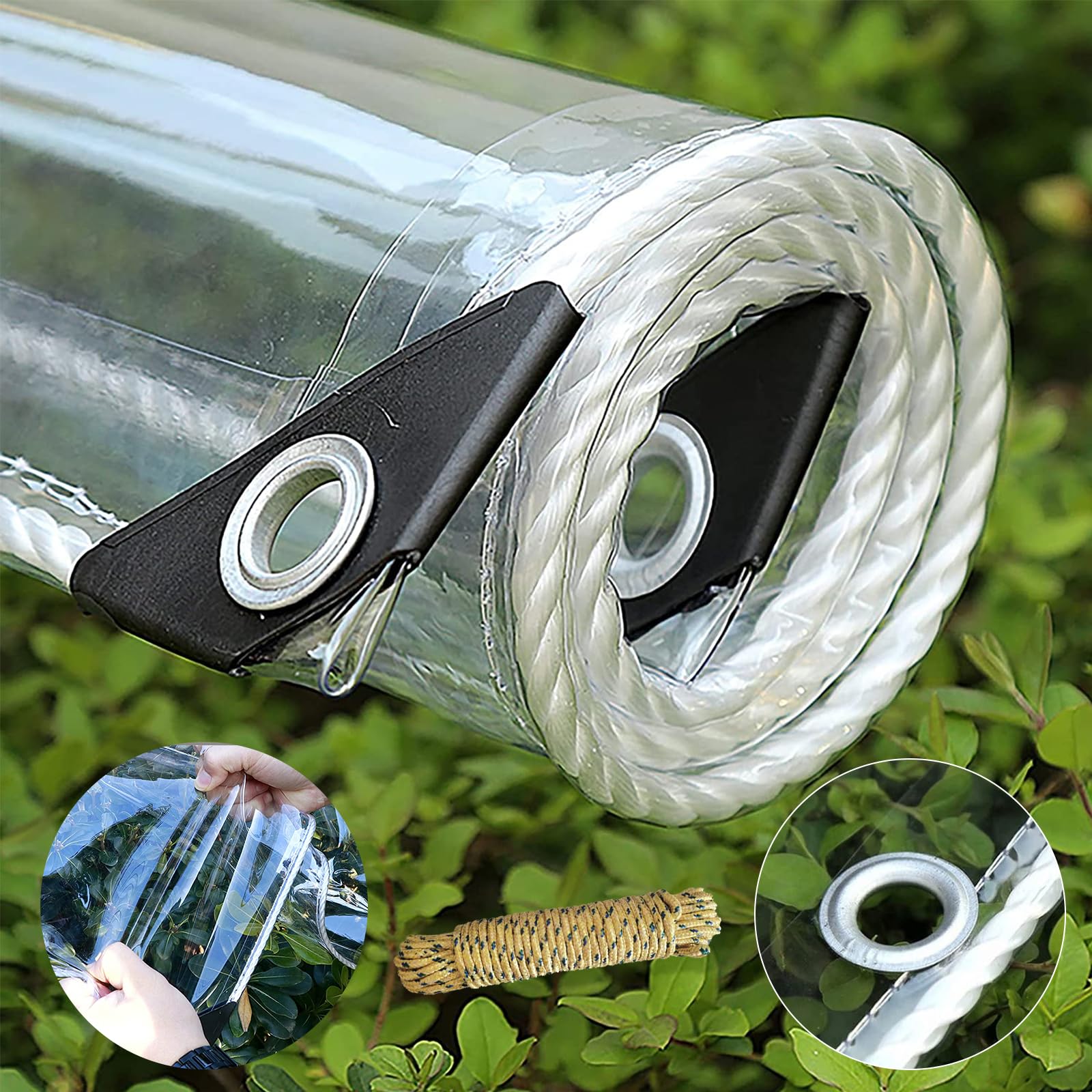 AHWEKR 10' x 12' Clear Heavy Duty Waterproof Tarp - Transparent Reinforced Vinyl with Grommets & Tear-Resistant Edges for Greenhouse, Outdoor Cover, Canopy, Nursery, Camping & Emergency Shelter