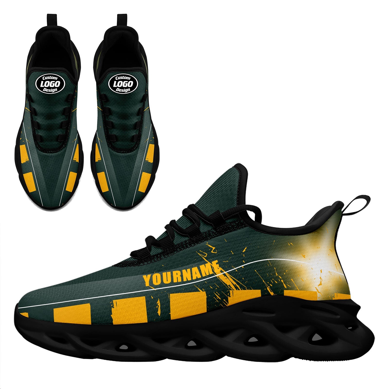 Custom Green & Yellow Green Bay Packers MaxSoul Sneakers - Personalized Basketball Shoes FN003 D020260 Size 13 - Perfect for Game Day, Fan Events & Sports Enthusiasts