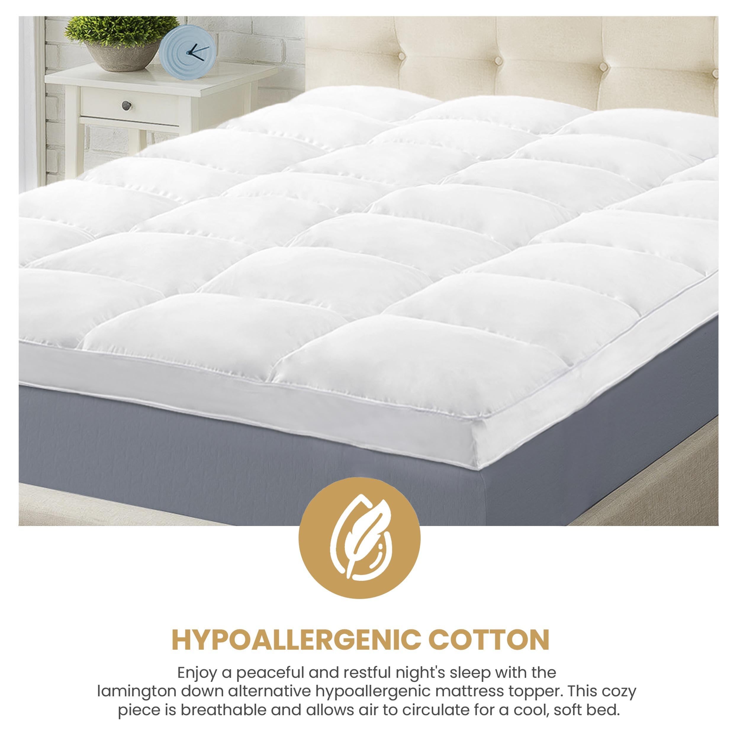 Hypoallergenic Down Alternative 2 Inch Deep Mattress Topper Cover - Breathable & Comfortable for Allergy Relief, Perfect for Bedroom, Guest Room & Dorm Use