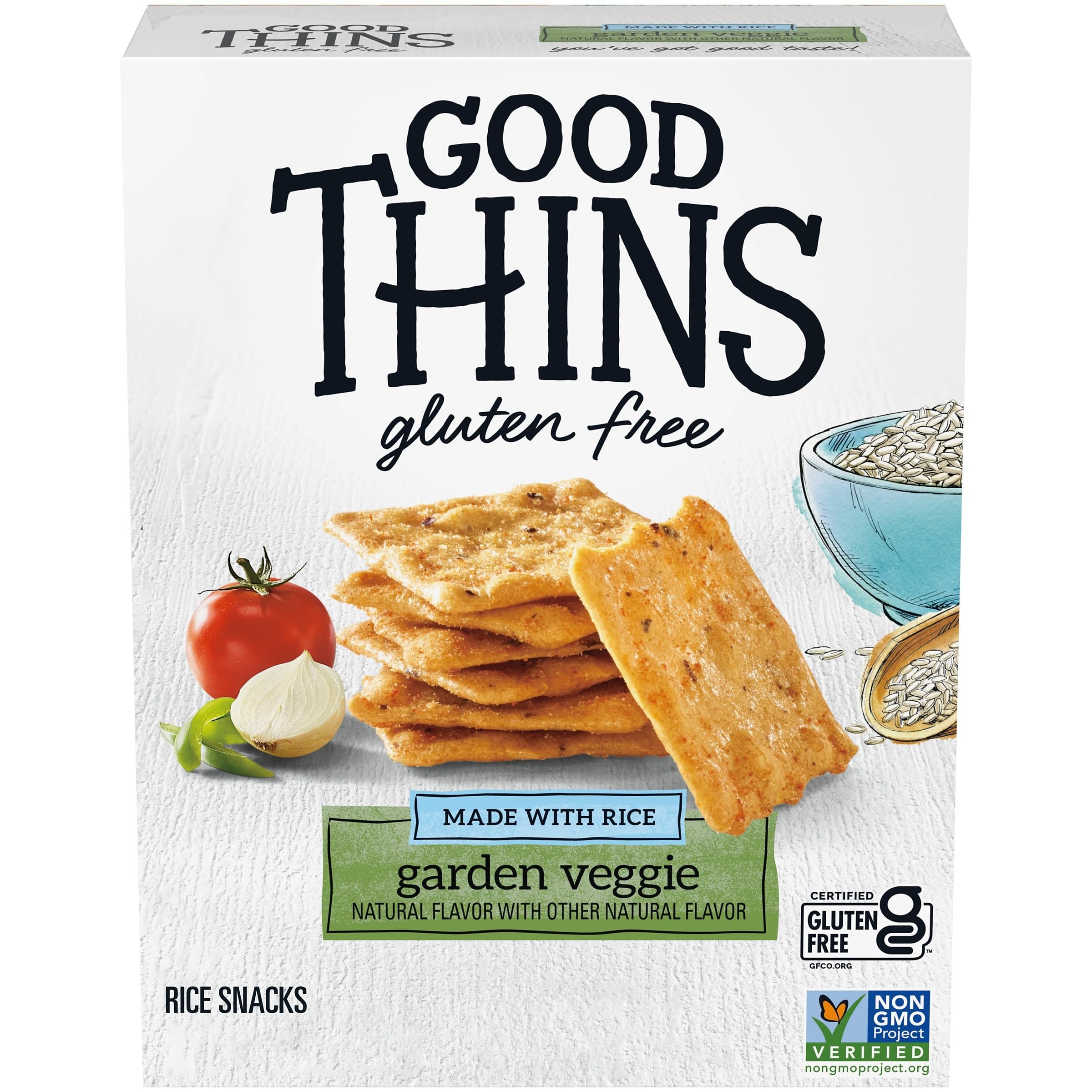 Good Thins Garden Veggie Rice Snacks - Gluten Free, Healthy Crackers for Adults & Kids - 3.5 oz Pack - Perfect for Lunchboxes, Office Snacks & On-the-Go