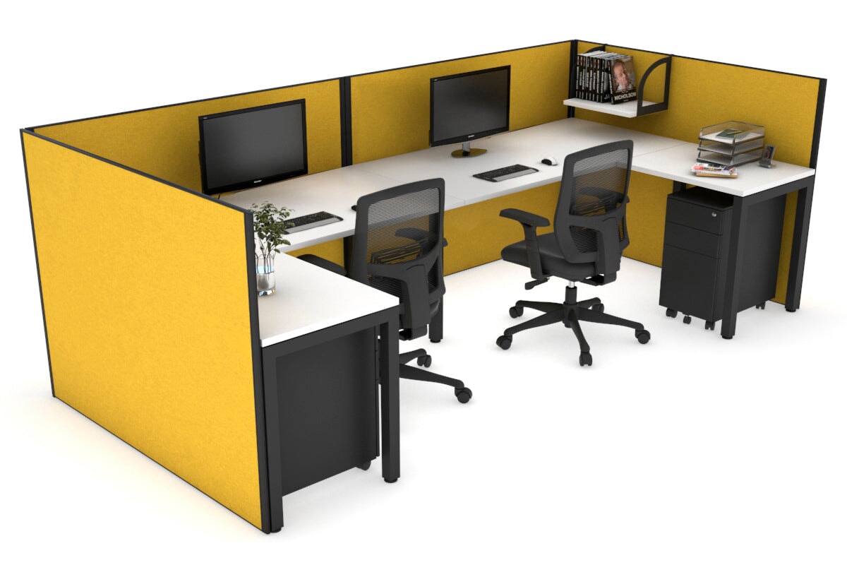 Quadro Square Legs 2-Person Corner Workstation - U-Shaped Black Frame Office Desk [1600L x 1800W with Cable Management] for Home Office & Workspace Setup