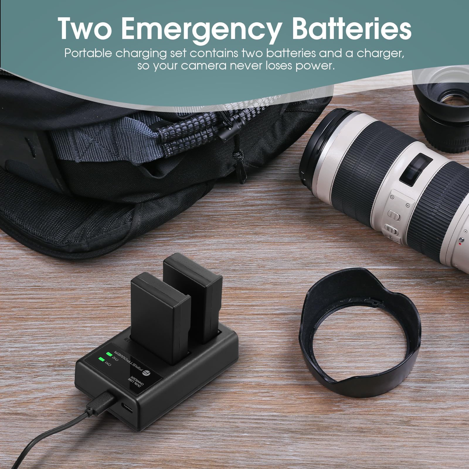 FirstPower EN-EL9 EN-EL9a Rechargeable Battery 2-Pack 2000mAh with Dual USB Charger - Compatible with Nikon D40 D40x D60 D3000 D5000 DSLR Cameras - Perfect for Travel Photography & Professional Shooting