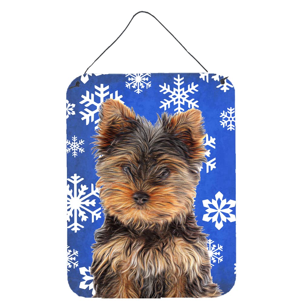 Caroline's Treasures Winter Snowflakes Holiday Yorkie Puppy Metal Sign - Yorkshire Terrier Wall Decor for Kitchen, Bathroom, Bar & Front Door - Perfect for Christmas Home Decor & Gift Giving