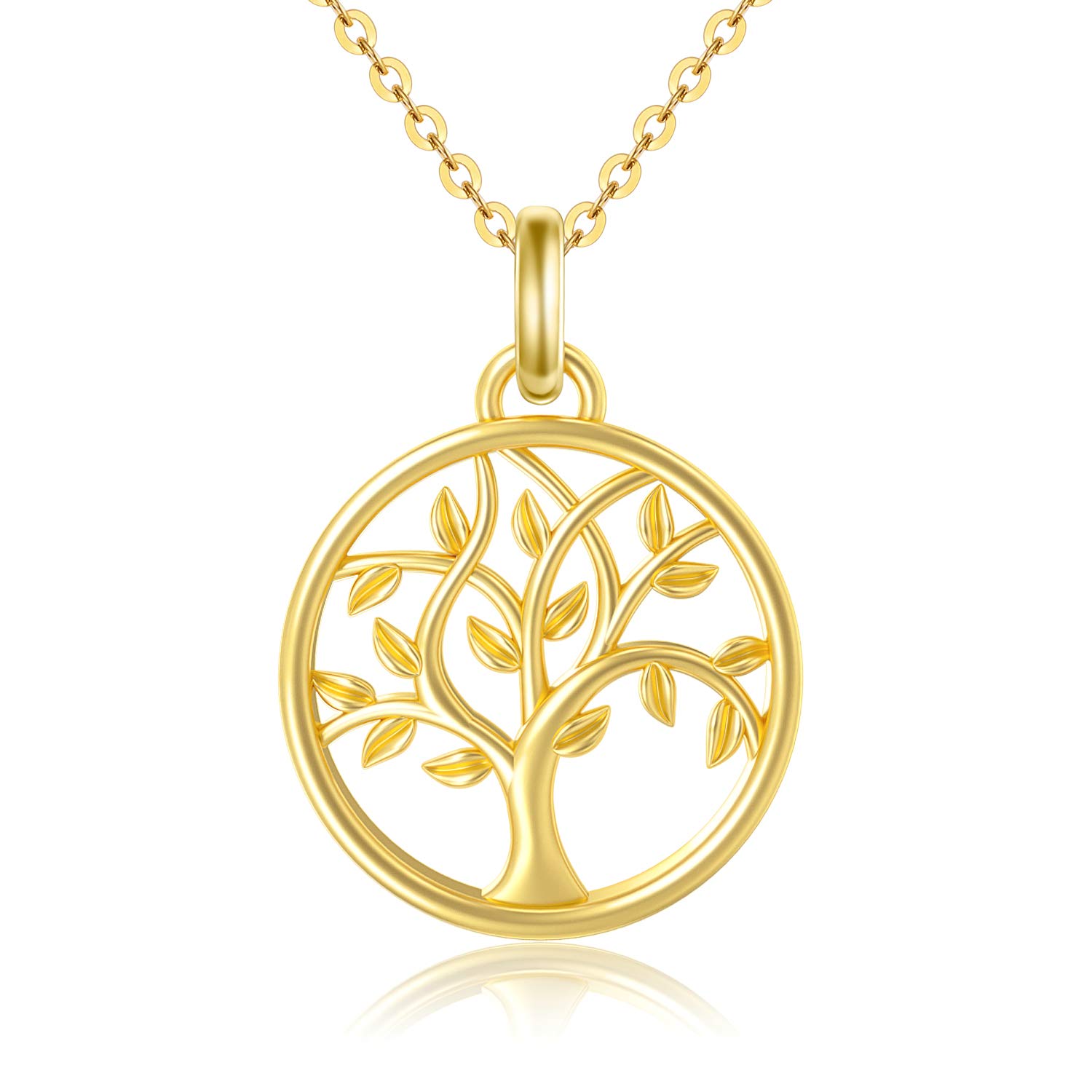 SISGEM 9ct Solid Gold Tree of Life Pendant Necklace for Women - 16+1+1 Inch Chain - Gift for Mom, Sister & Friends | Spiritual Jewelry for Daily Wear, Meditation & Special Occasions