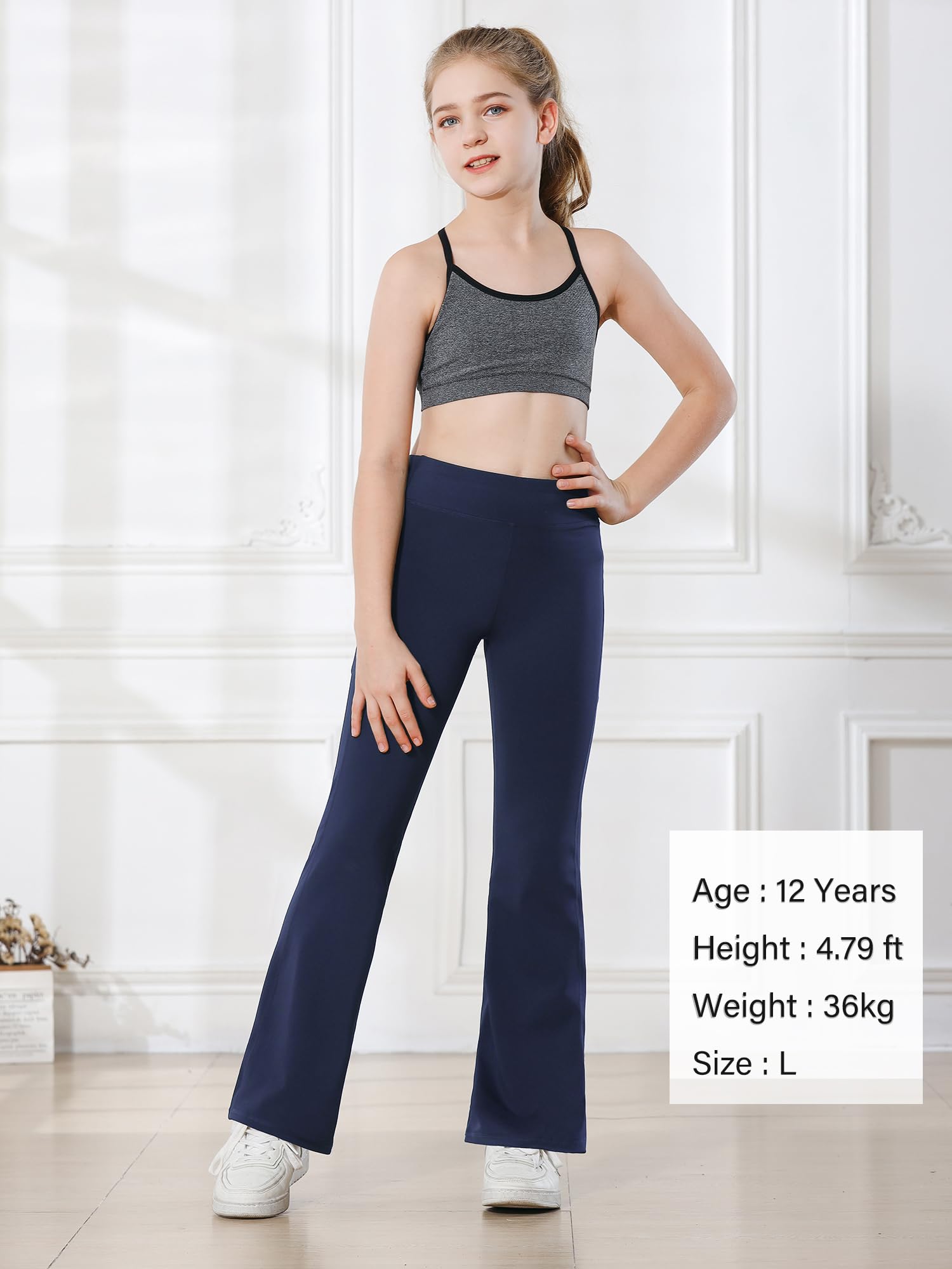Stelle Girls' High Waisted Bootcut Yoga Pants with Pockets - Flare Leggings for Kids Dance & Bell Bottoms Style - Perfect for Yoga, Dance Class & Casual Wear