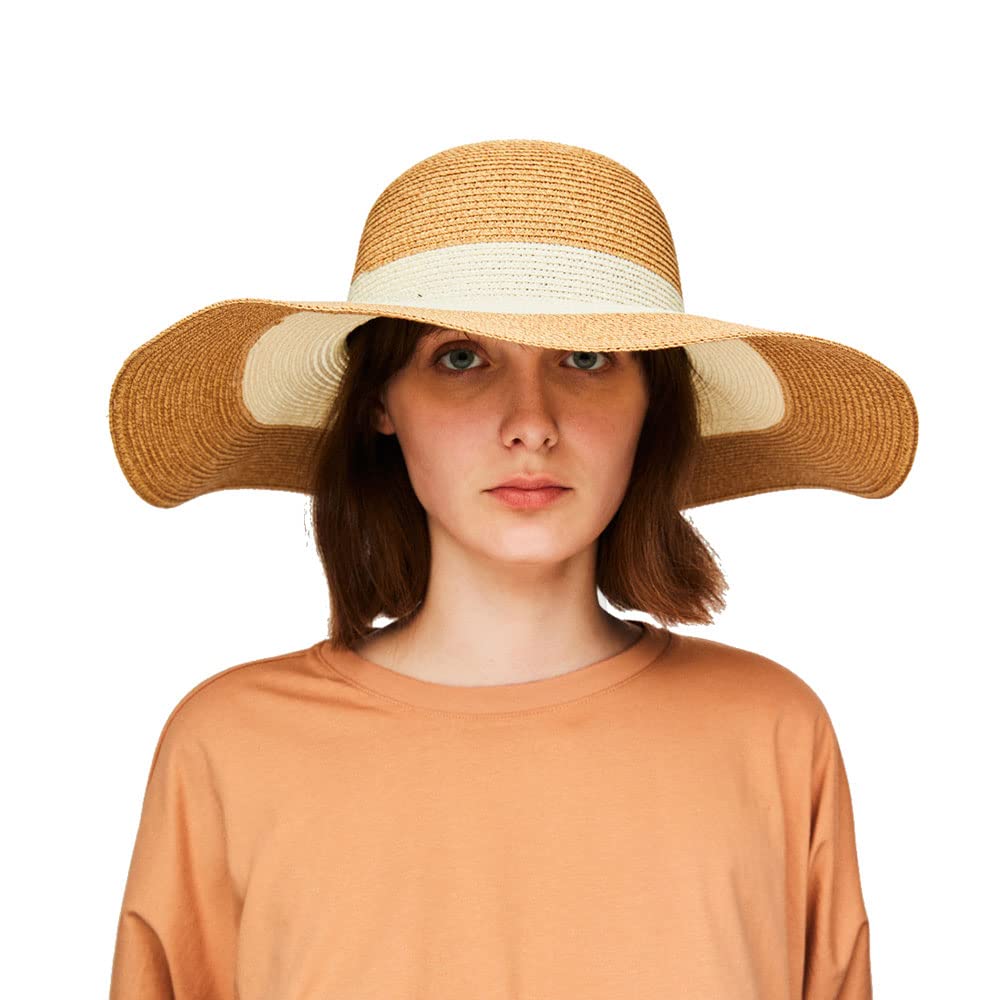Women's Wide Brim Straw Hat UPF50+ - Foldable Roll Up Floppy Sun Hat for Summer Beach, Travel, Gardening and Outdoor Activities