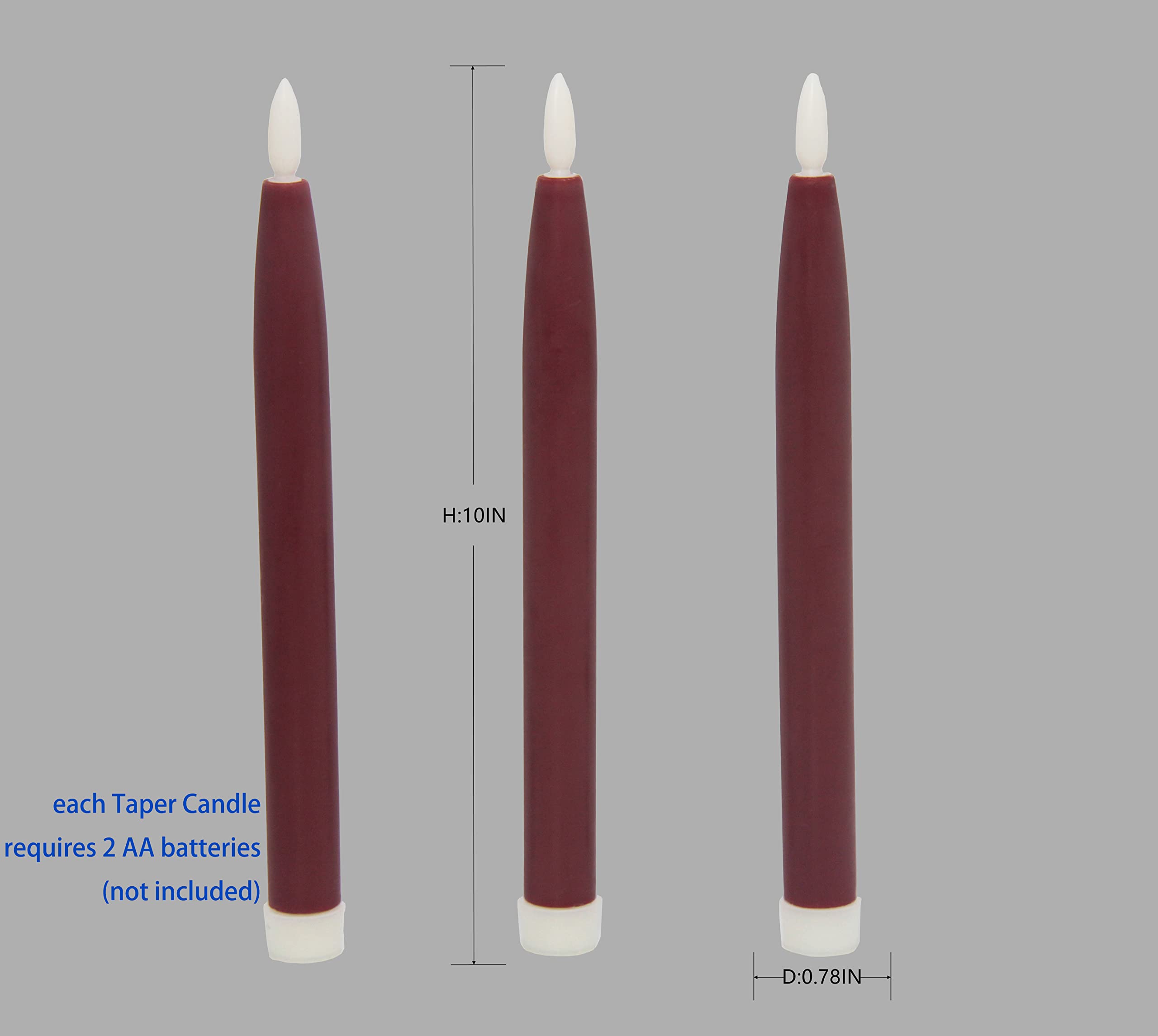 Battery Operated Flameless Taper Candles with Timer & Remote - Set of 3 Real Wax LED Tapered Dinner Candles for Windows, Dining Tables, Christmas Decorations, Wedding Centerpieces (Red) - Perfect for Holiday Lighting, Romantic Dinners & Home Decor