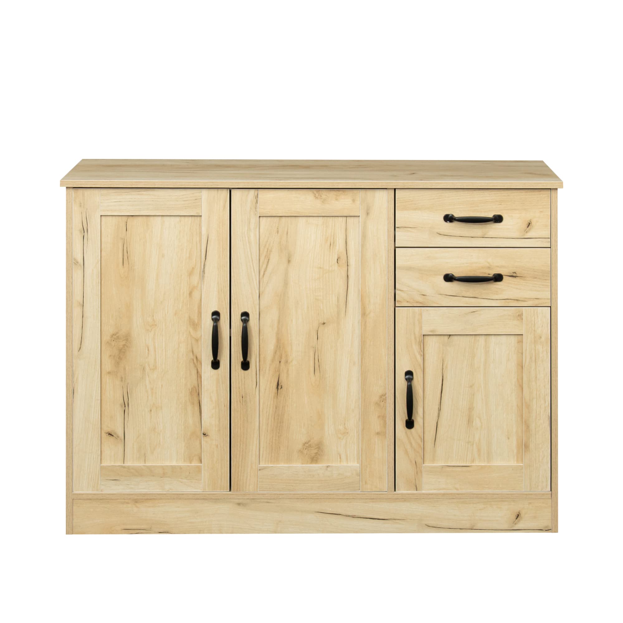 Farmhouse Style Distressed Oak Wood Buffet Sideboard with Adjustable Shelves - Kitchen Storage Cabinet, Entryway Console Table, Dining Room Server - Perfect for Farmhouse Decor & Home Organization