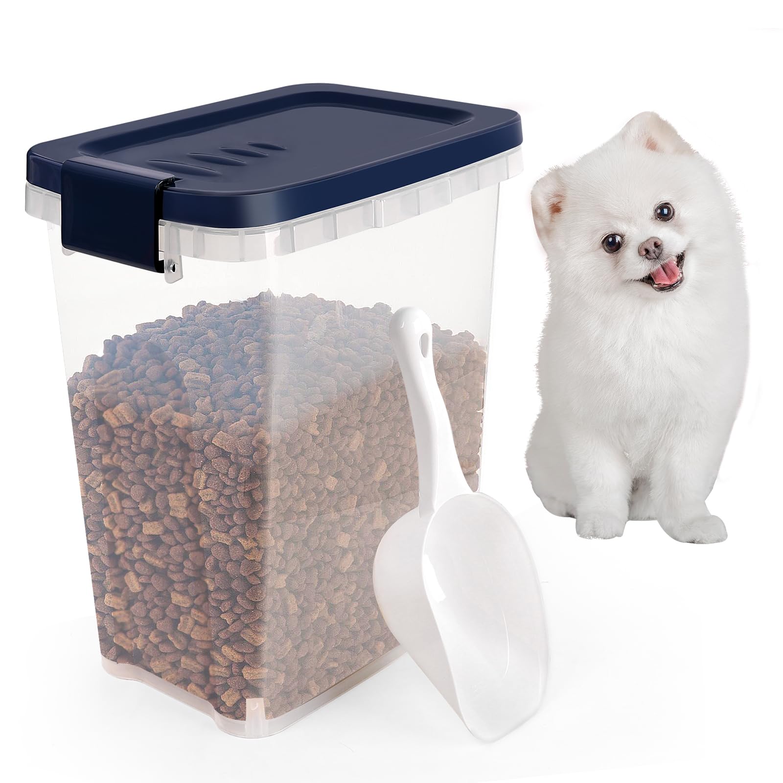 8 Lbs Airtight Pet Food Storage Container with Scoop - Locking Lid Dog & Cat Food Bin for Dry Kibble, Bird Seed & Treats - Royal Blue - Perfect for Kitchen Pantry, Pet Feeding Station & Travel Storage